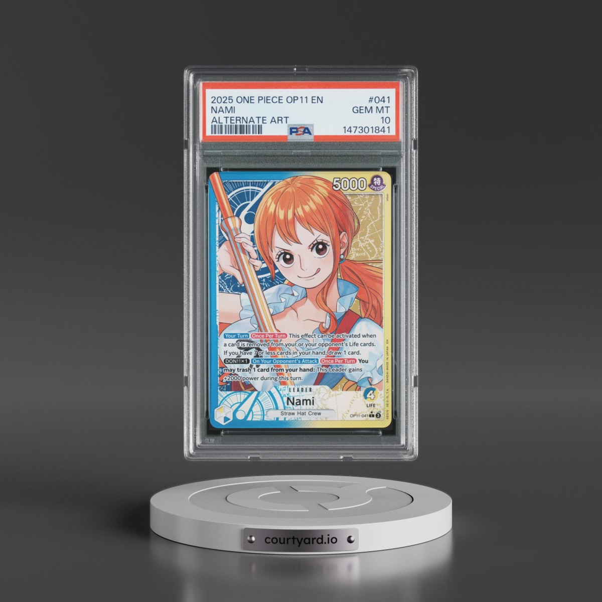 2025 One Piece OP11-A Fist of Divine Speed #041 Nami - Alternate Art (PSA 10 GEM MINT)