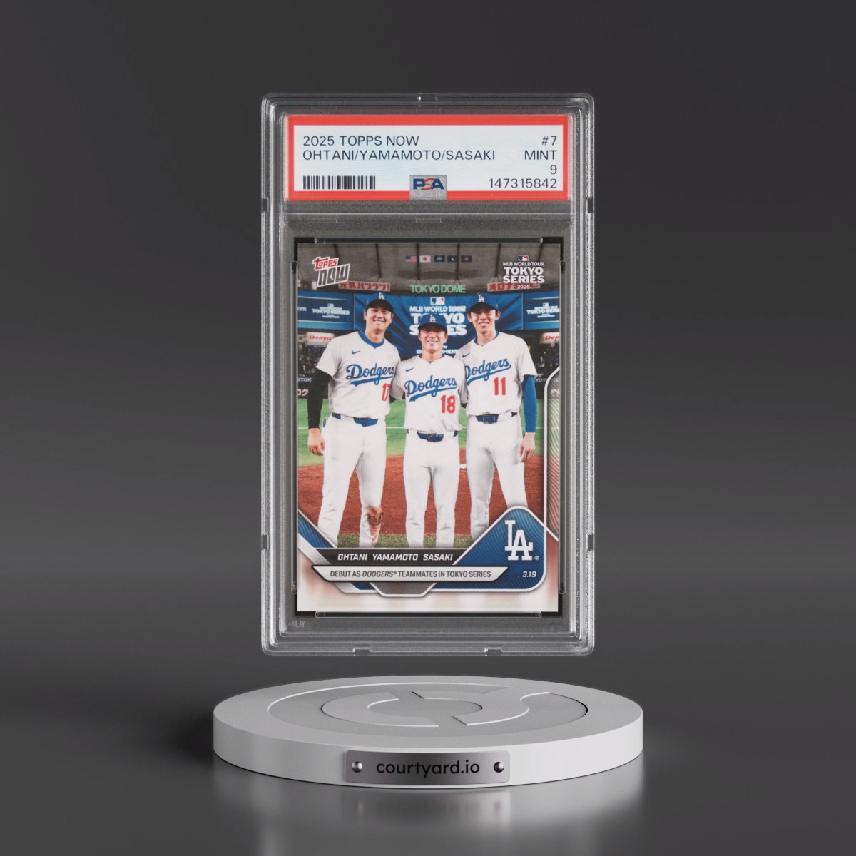 2025 Topps Now #7 Roki Sasaki/Shohei Ohtani/Yoshinobu Yamamoto (PSA 9 MINT)