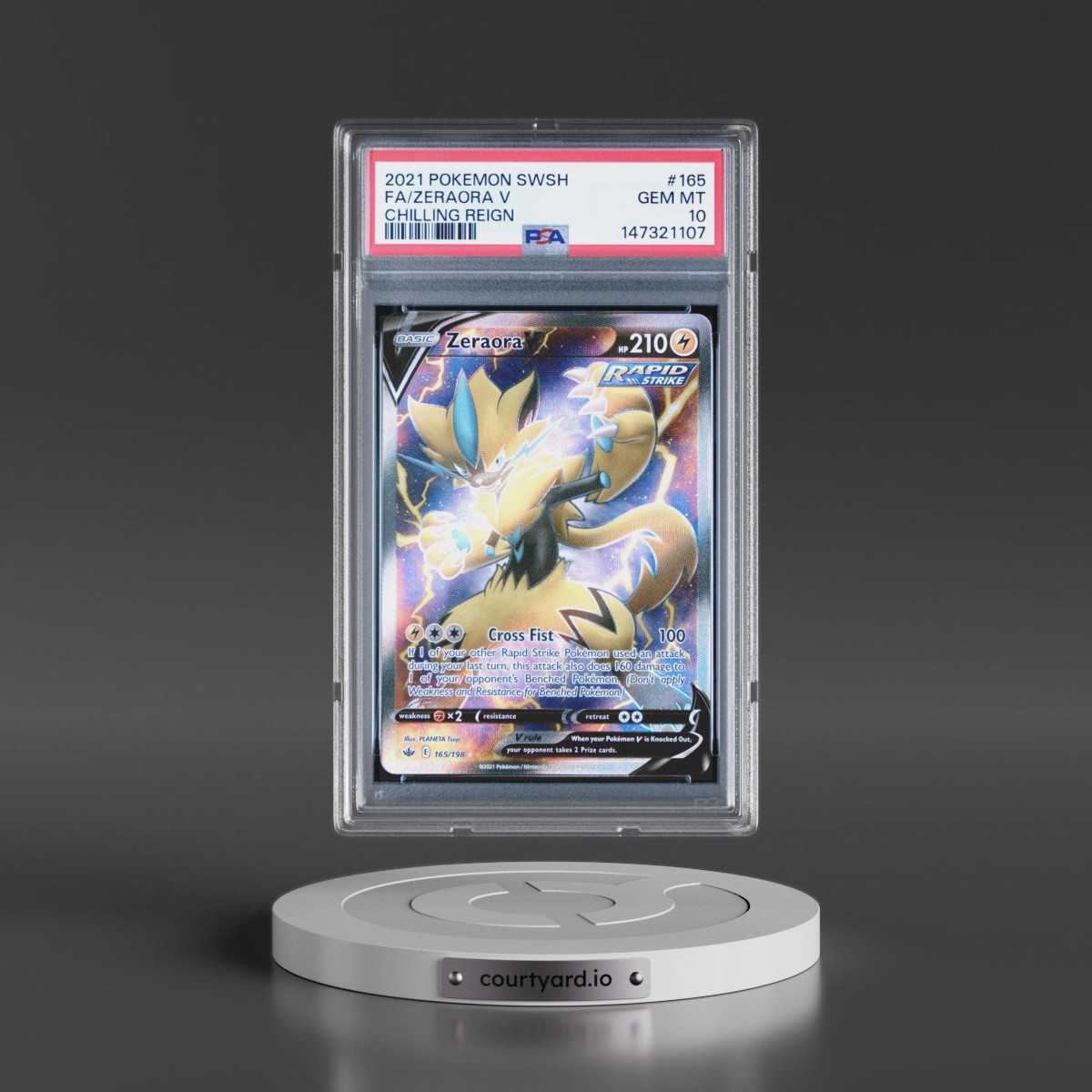 2021 Pokémon Sword & Shield Chilling Reign #165 Zeraora V - Holo Full Art (PSA 10 GEM MINT)
