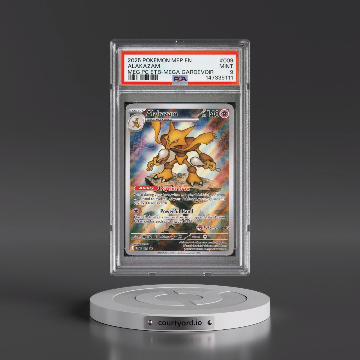 2025 Pokémon Mep EN-Me Black Star Promo #009 Alakazam - Mega Evolution Pokemon Center Elite Trainer Box-Mega Gardevoir (PSA 9 MINT)