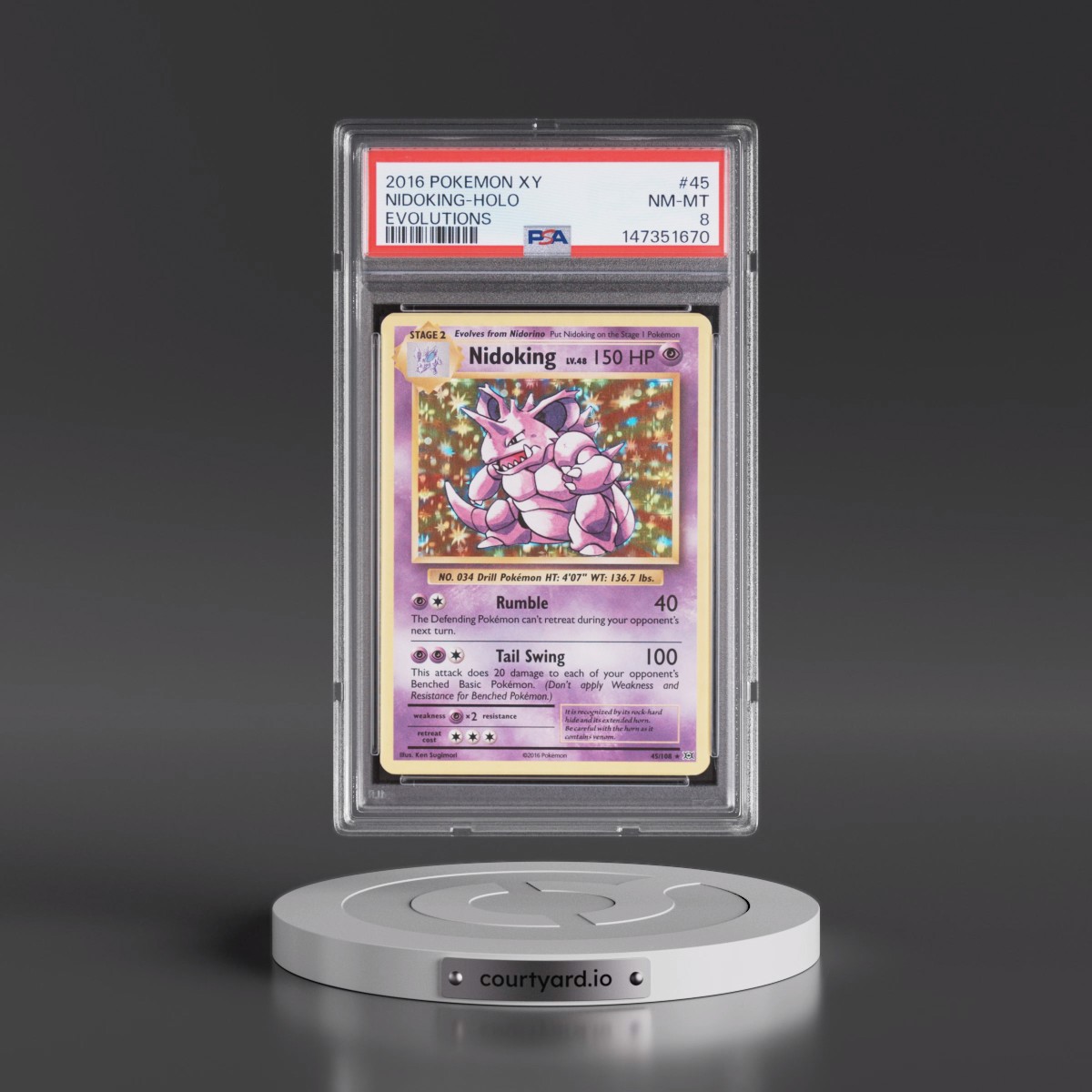 2016 Pokémon XY Evolutions #45 Nidoking - Holo (PSA 8 NM-MT)