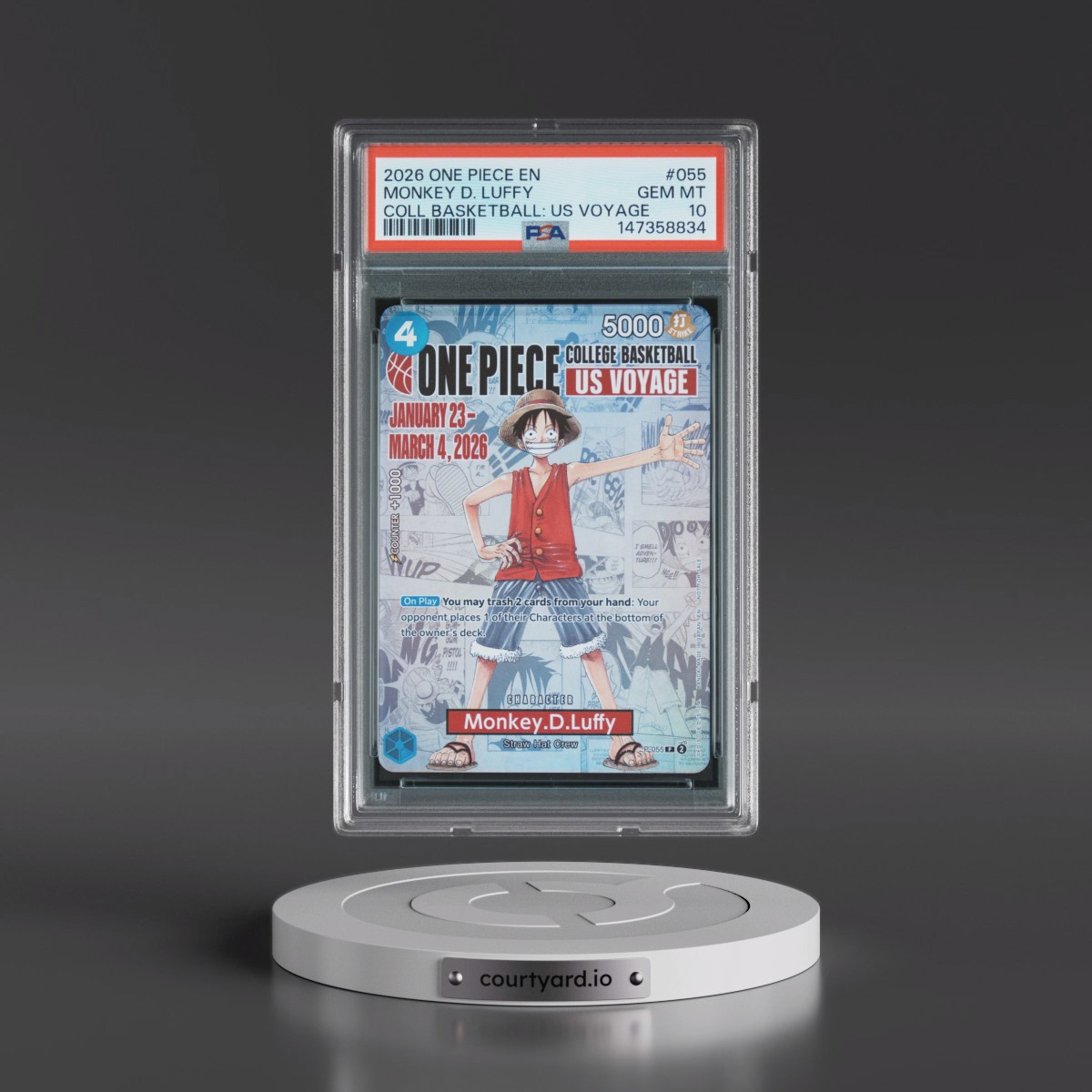 2026 One Piece Promos #055 Monkey D. Luffy - One Piece College Basketball: US Voyage (PSA 10 GEM MINT)