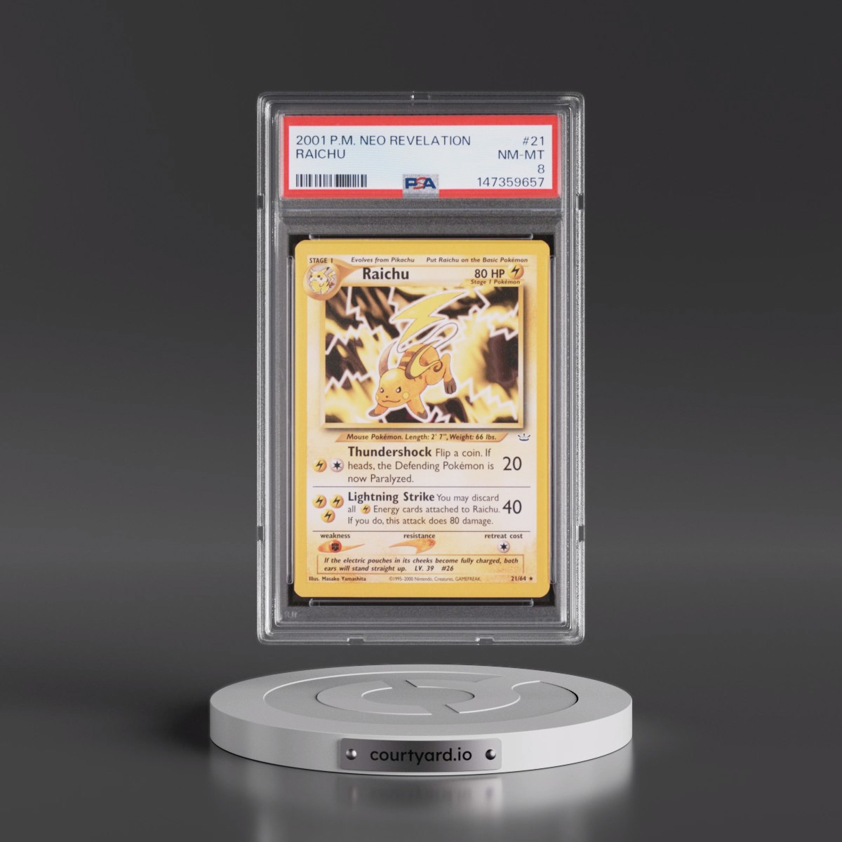 2001 Pokémon Neo Revelation #21 Raichu (PSA 8 NM-MT)