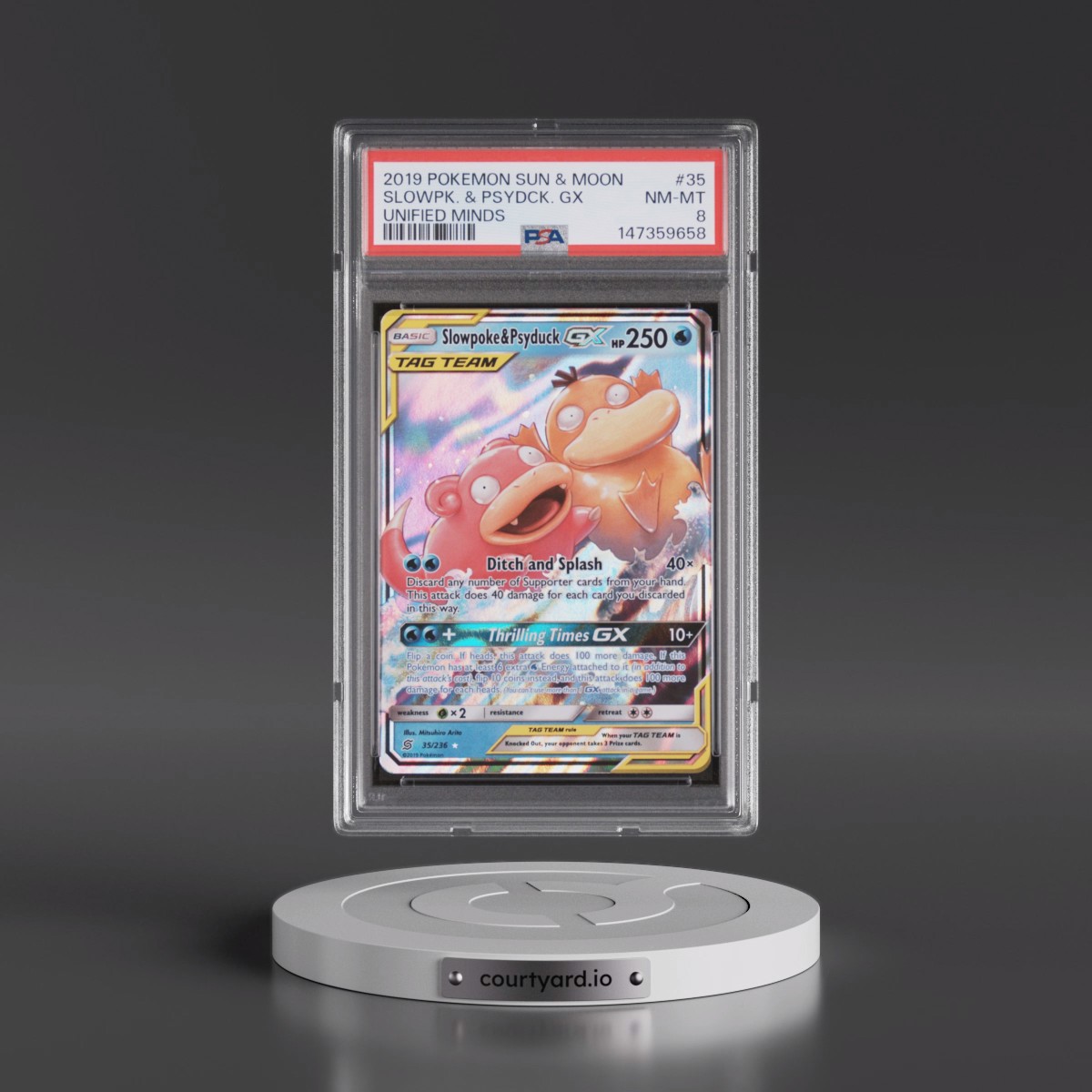 2019 Pokémon Sun & Moon Unified Minds #35 Slowpoke & Psyduck GX - Holo (PSA 8 NM-MT)