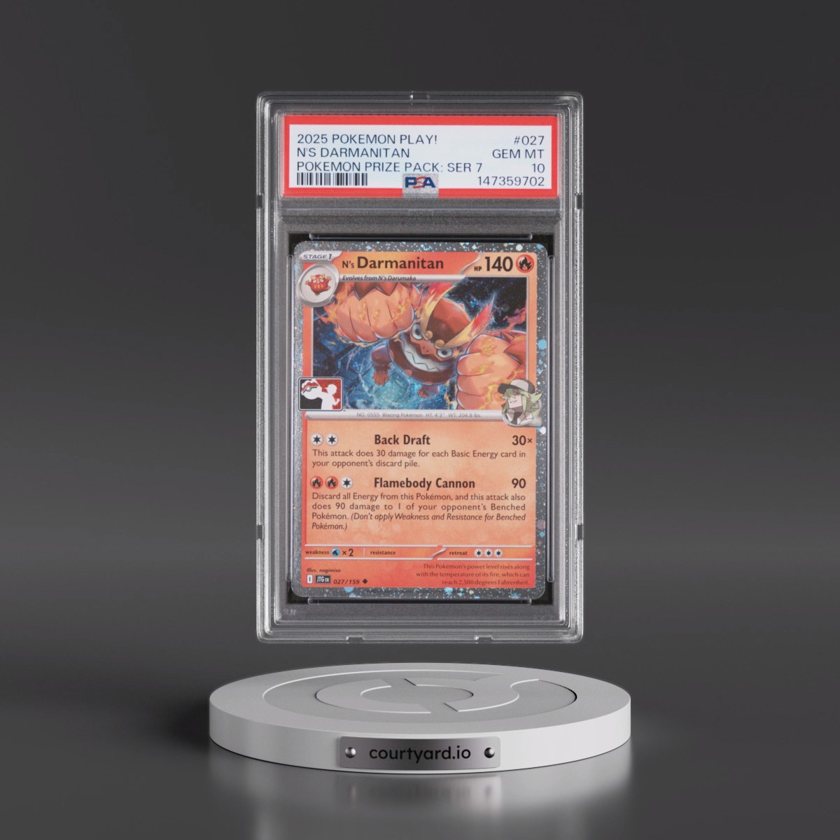 2025 Pokémon Play! Pokémon Prize Pack: Series 7 #027 N's Darmanitan (PSA 10 GEM MINT)