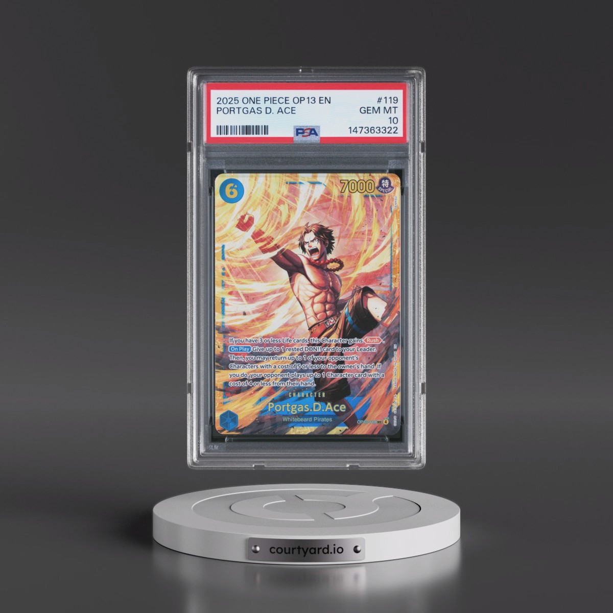 2025 One Piece OP13-Carrying on His Will #119 Portgas D. Ace (PSA 10 GEM MINT)