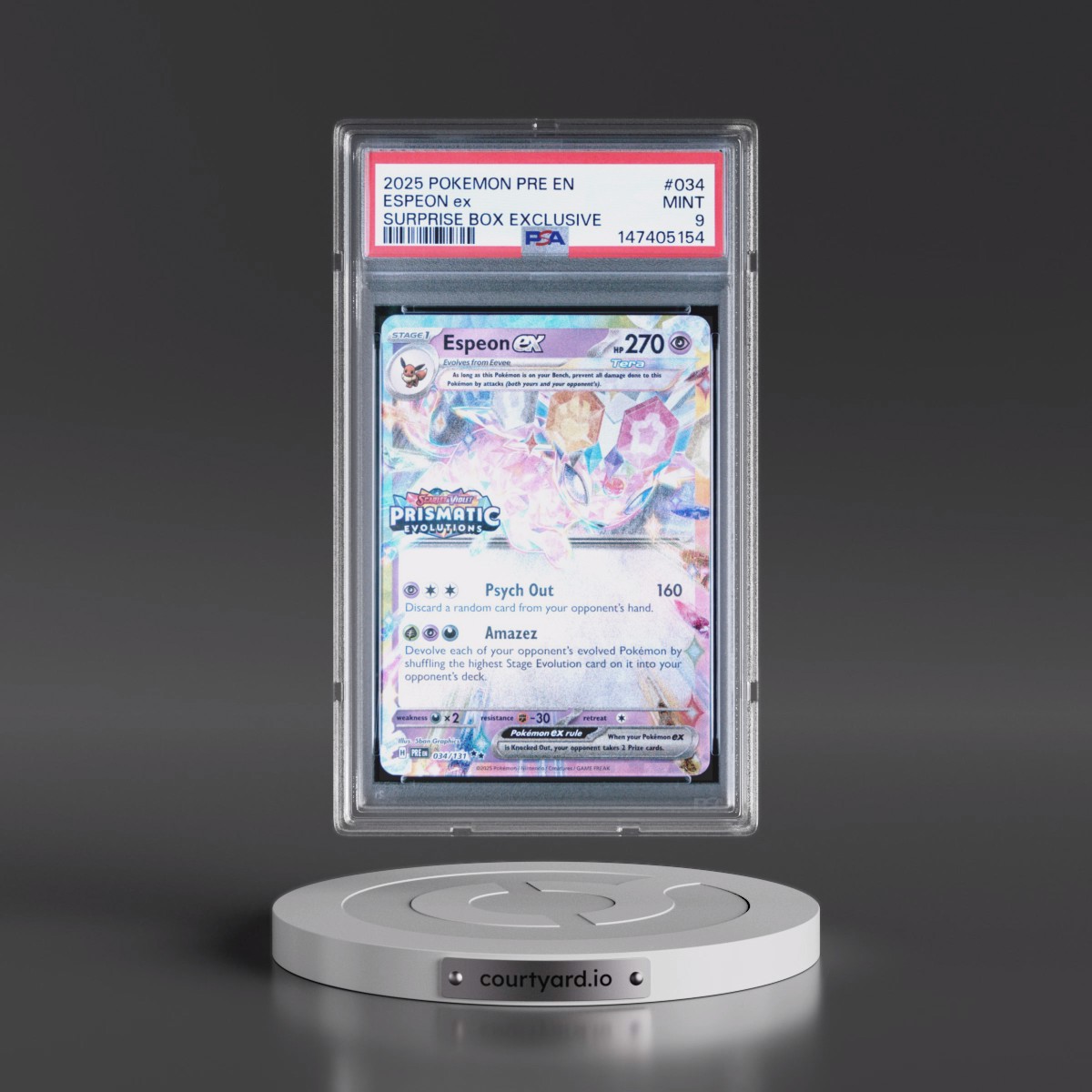 2025 Pokémon Pre EN-Prismatic Evolutions #034 Espeon EX - Holo Surprise Box Exclusive (PSA 9 MINT)
