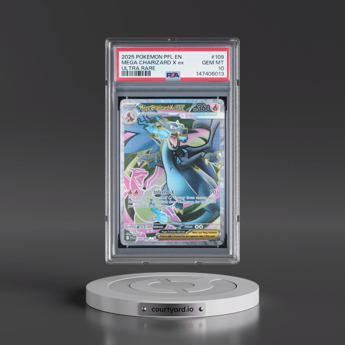 2025 Pokémon Pfl EN-Phantasmal Flames #109 Mega Charizard X EX - Holo Ultra Rare (PSA 10 GEM MINT)