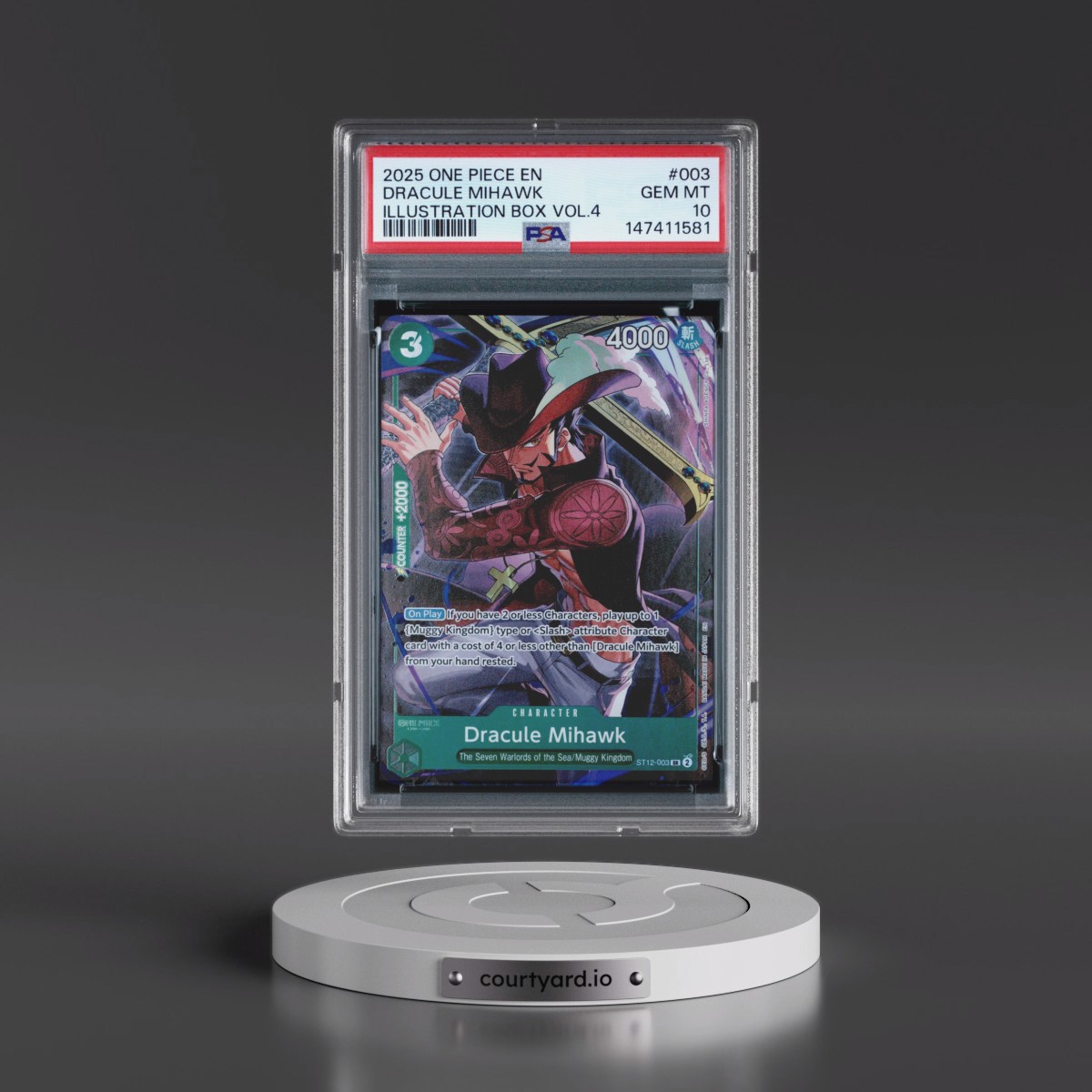 2025 One Piece Promos #003 Dracule Mihawk - Illustration Box Vol.4 (PSA 10 GEM MINT)
