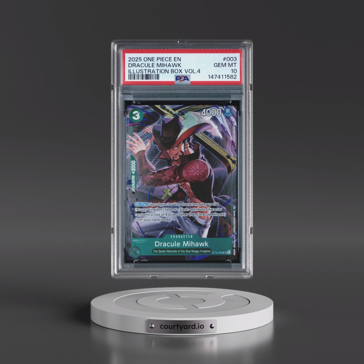 2025 One Piece Promos #003 Dracule Mihawk - Illustration Box Vol.4 (PSA 10 GEM MINT)