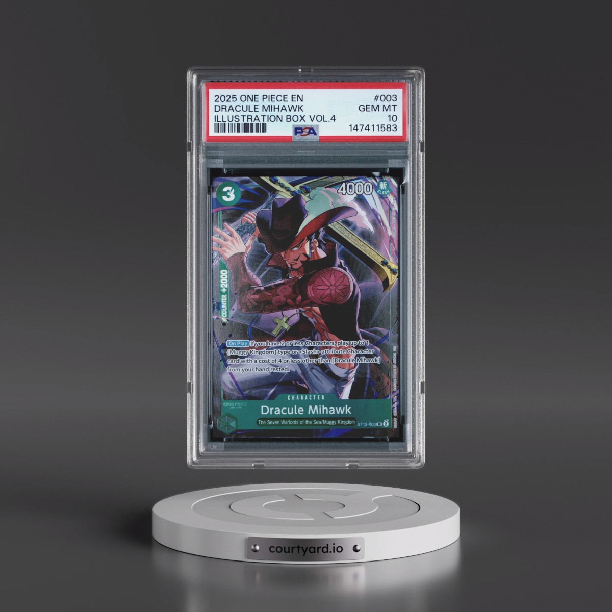2025 One Piece Promos #003 Dracule Mihawk - Illustration Box Vol.4 (PSA 10 GEM MINT)