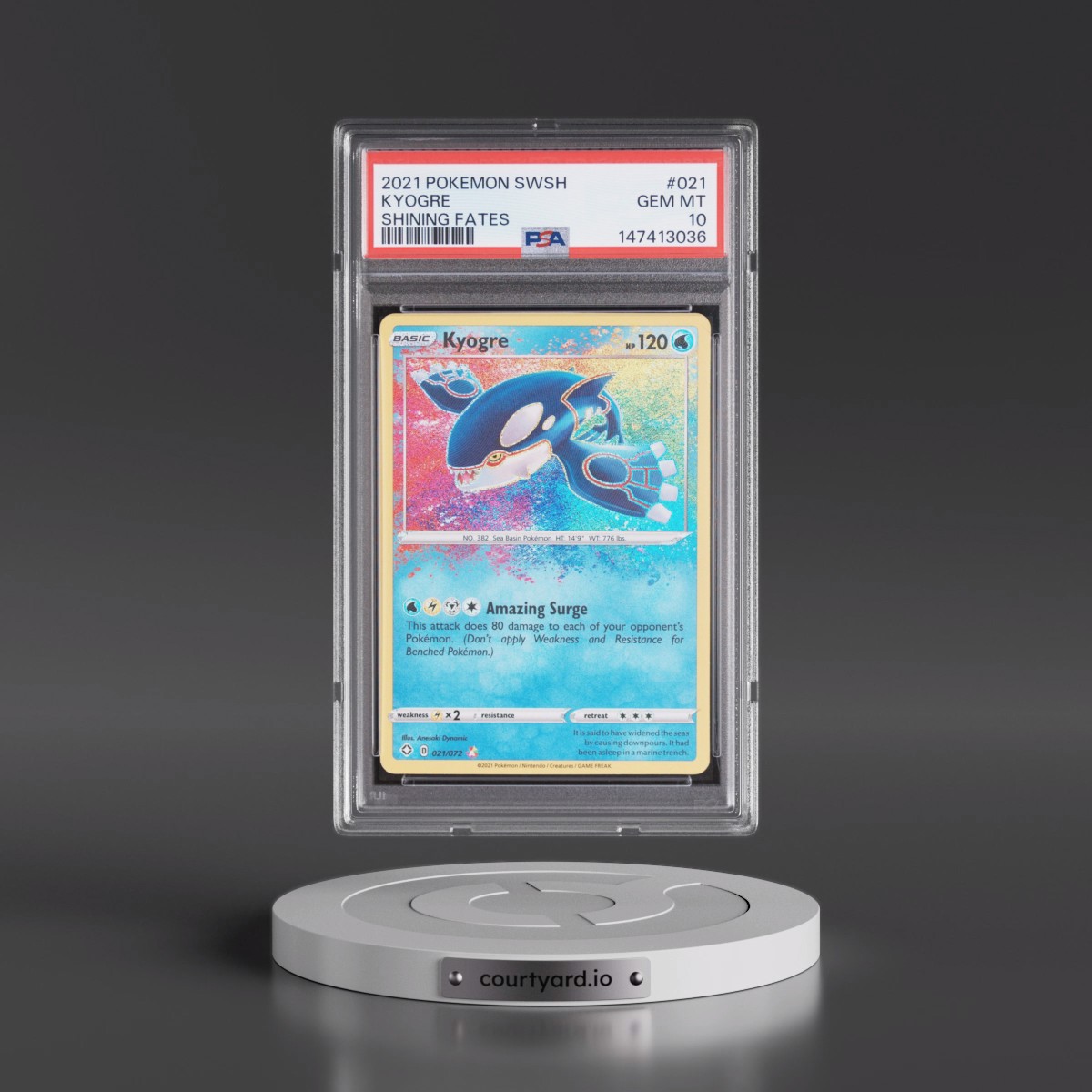 2021 Pokémon Sword & Shield Shining Fates #021 Kyogre (PSA 10 GEM MINT)
