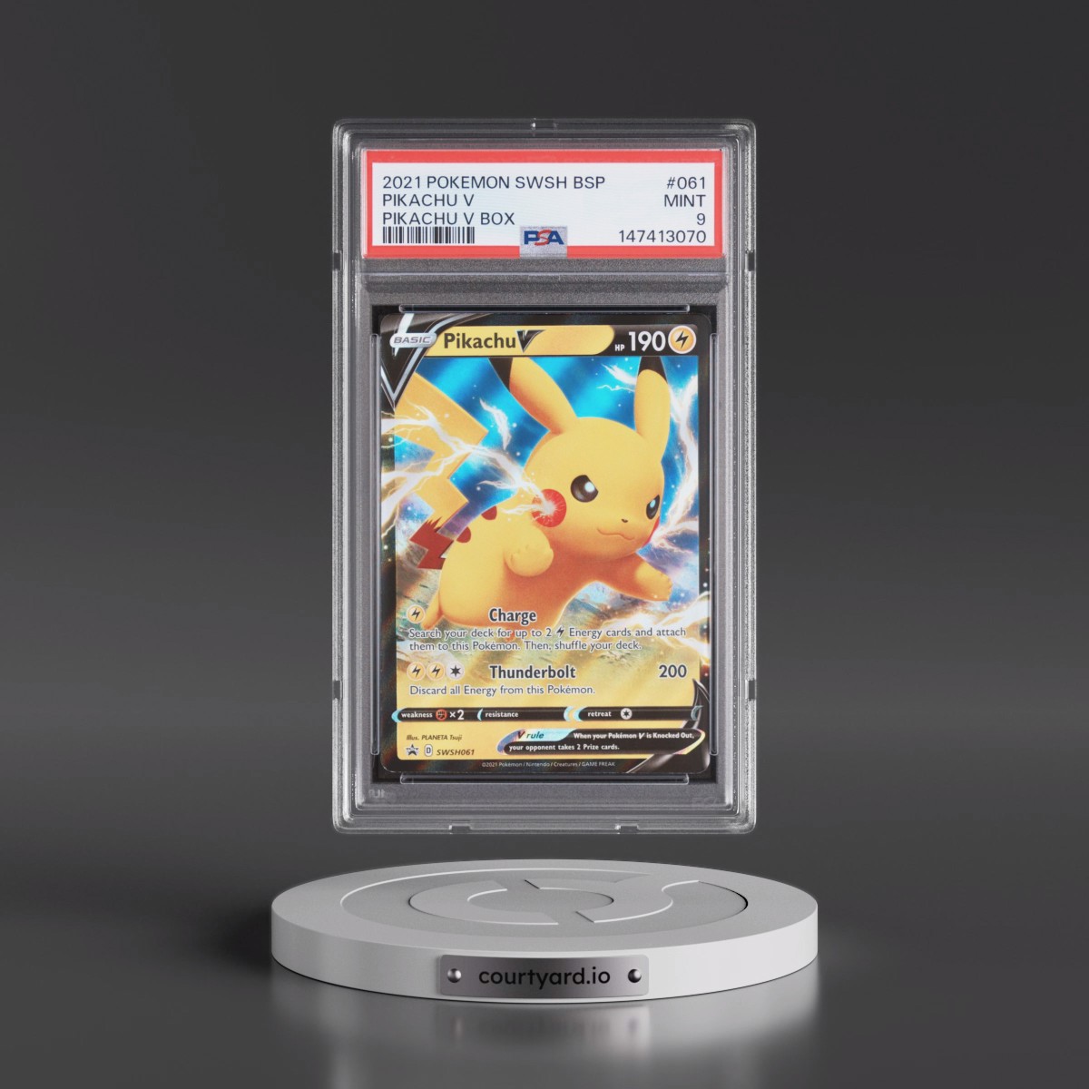 2021 Pokémon Swsh Black Star Promo #061 Pikachu V - Holo Pikachu V Box (PSA 9 MINT)