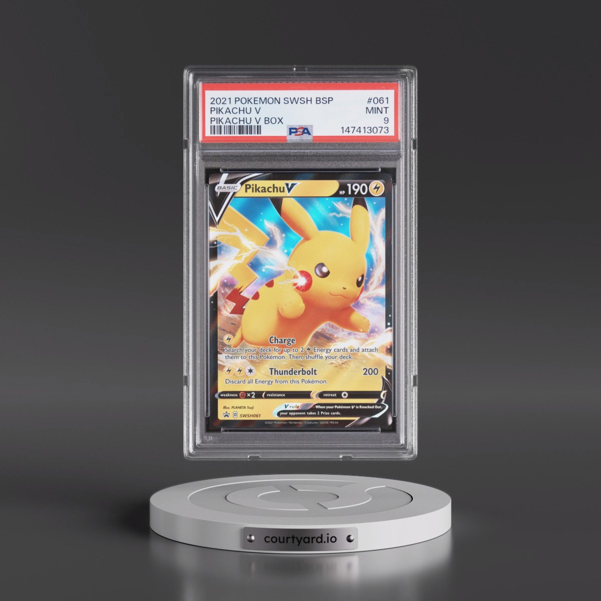 2021 Pokémon Swsh Black Star Promo #061 Pikachu V - Holo Pikachu V Box (PSA 9 MINT)