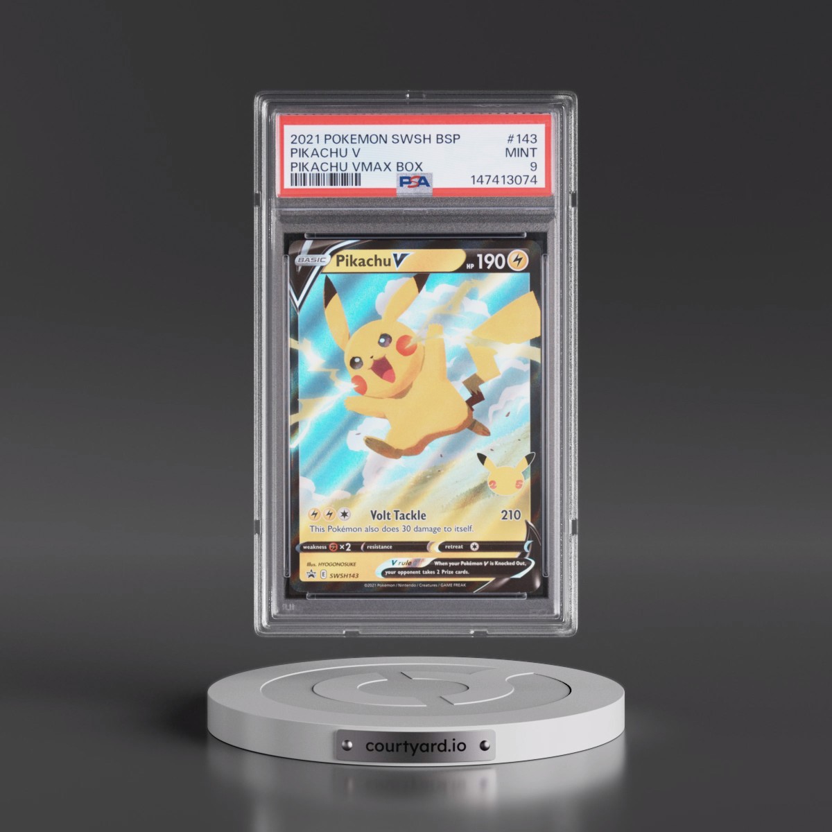 2021 Pokémon Swsh Black Star Promo #143 Pikachu V - Holo Pikachu Vmax Box (PSA 9 MINT)
