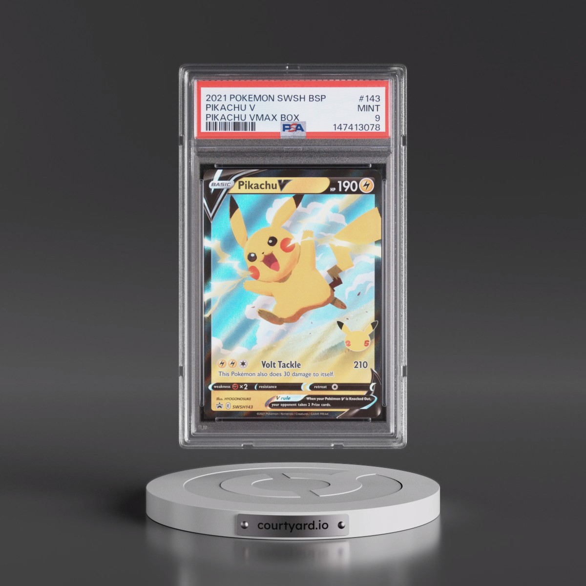 2021 Pokémon Swsh Black Star Promo #143 Pikachu V - Holo Pikachu Vmax Box (PSA 9 MINT)