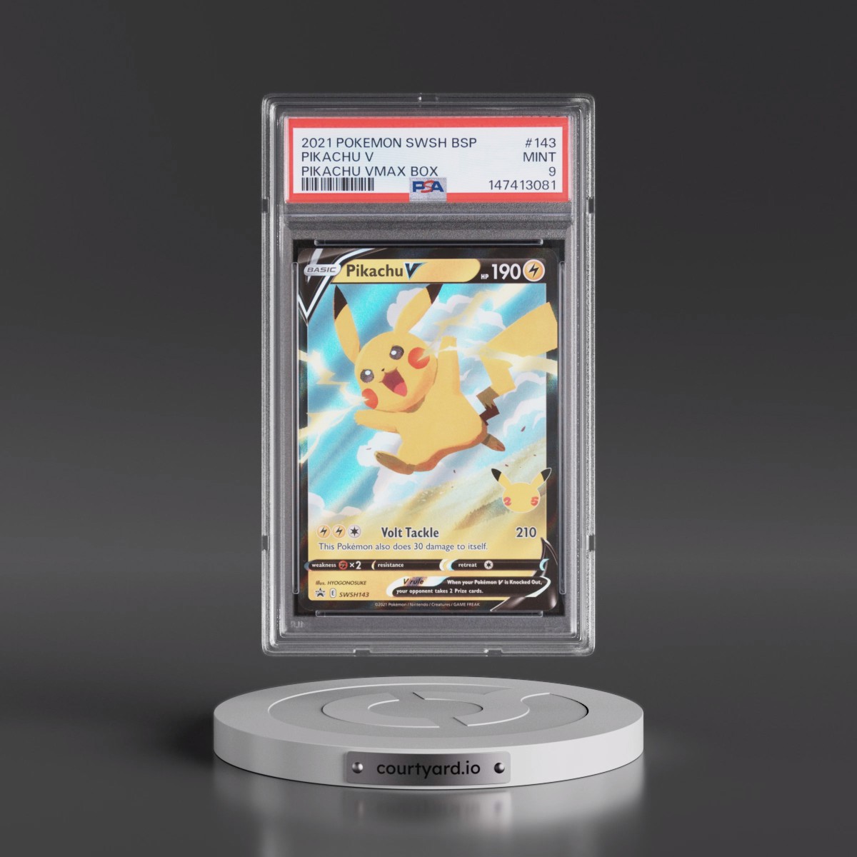 2021 Pokémon Swsh Black Star Promo #143 Pikachu V - Holo Pikachu Vmax Box (PSA 9 MINT)