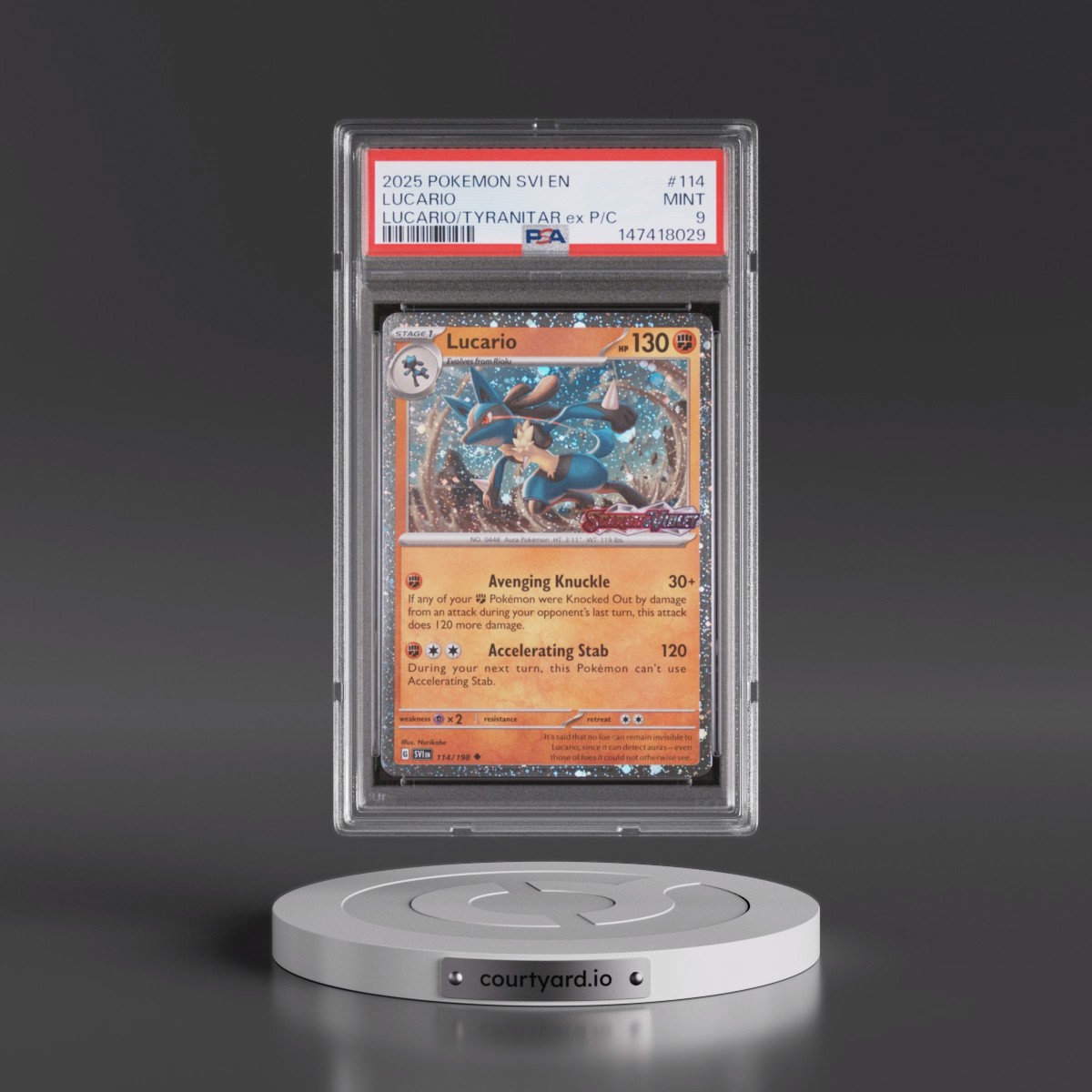 2025 Pokémon Svi EN-Scarlet & Violet #114 Lucario - Lucario EX & Tyranitar EX Premium Collection (PSA 9 MINT)