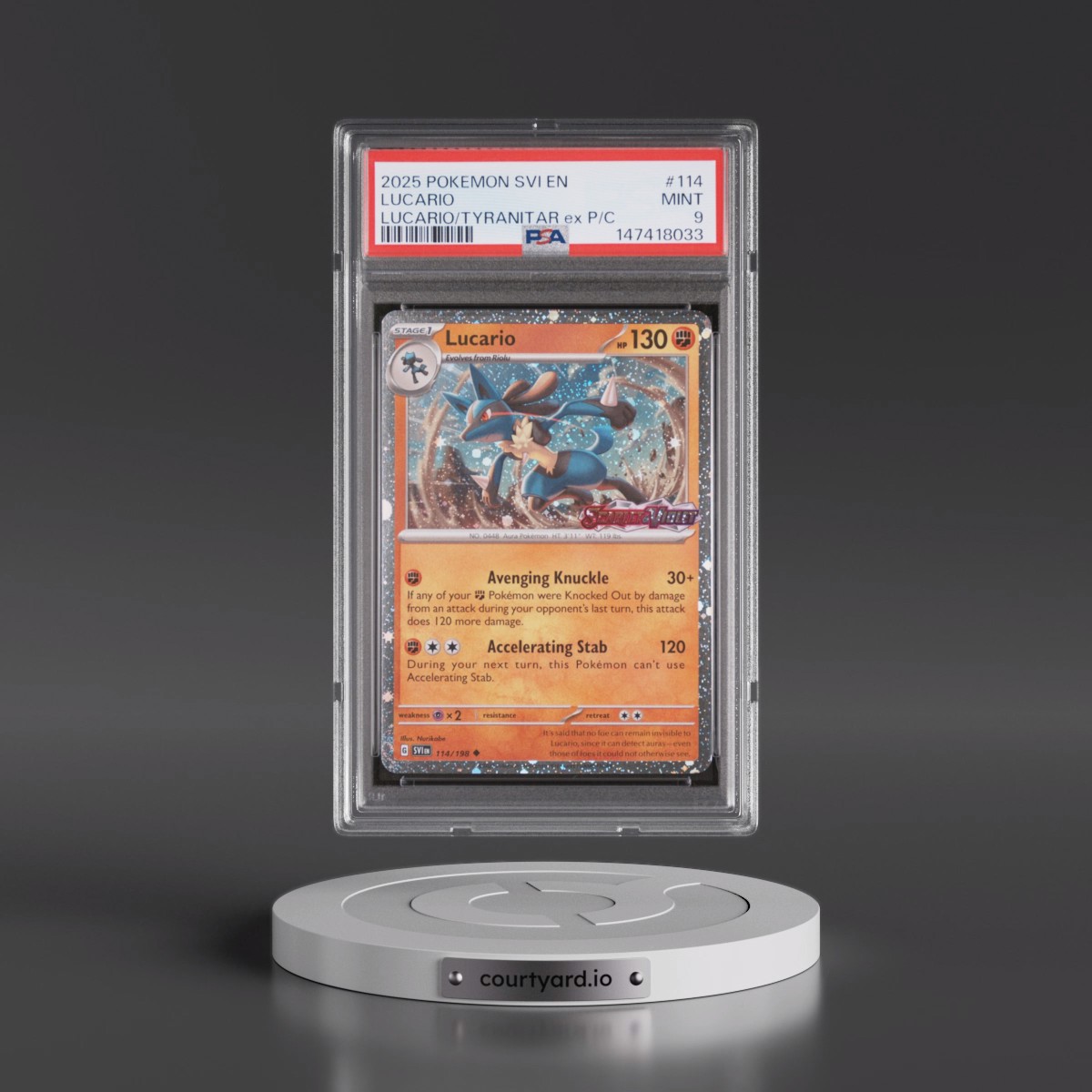 2025 Pokémon Svi EN-Scarlet & Violet #114 Lucario - Lucario EX & Tyranitar EX Premium Collection (PSA 9 MINT)