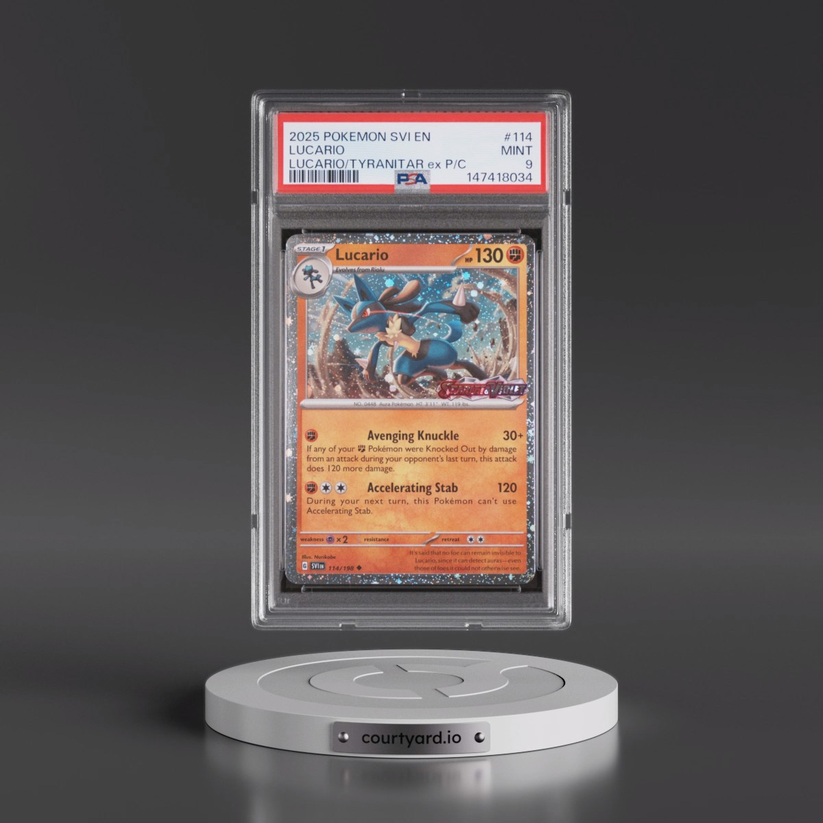 2025 Pokémon Svi EN-Scarlet & Violet #114 Lucario - Lucario EX & Tyranitar EX Premium Collection (PSA 9 MINT)