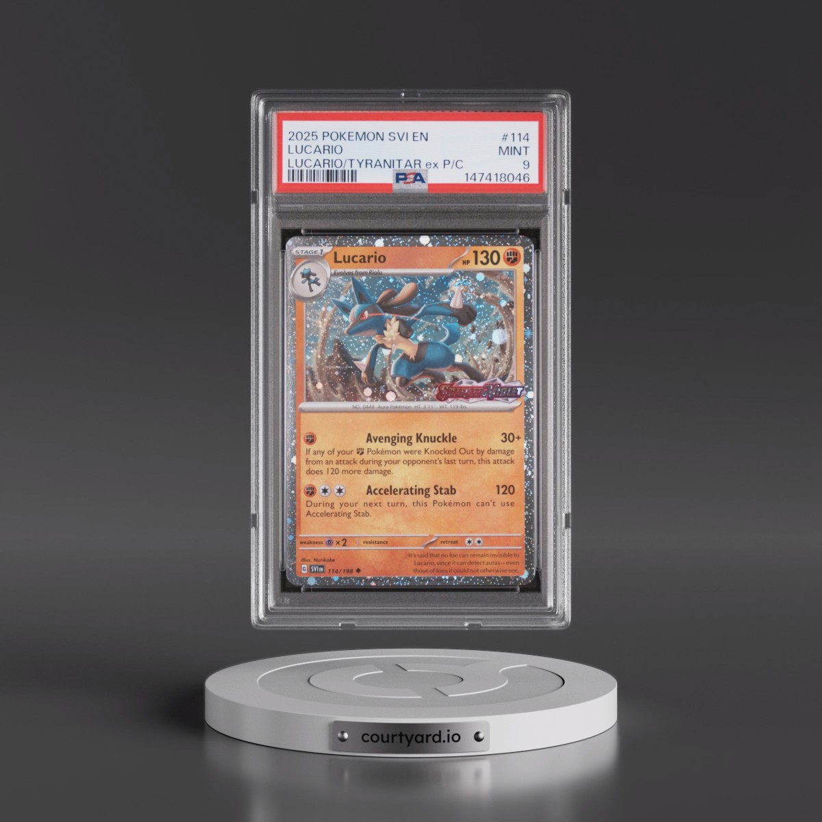 2025 Pokémon Svi EN-Scarlet & Violet #114 Lucario - Lucario EX & Tyranitar EX Premium Collection (PSA 9 MINT)