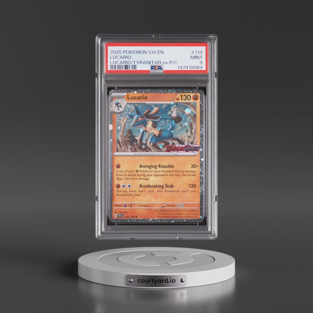2025 Pokémon Svi EN-Scarlet & Violet #114 Lucario - Lucario EX & Tyranitar EX Premium Collection (PSA 9 MINT)