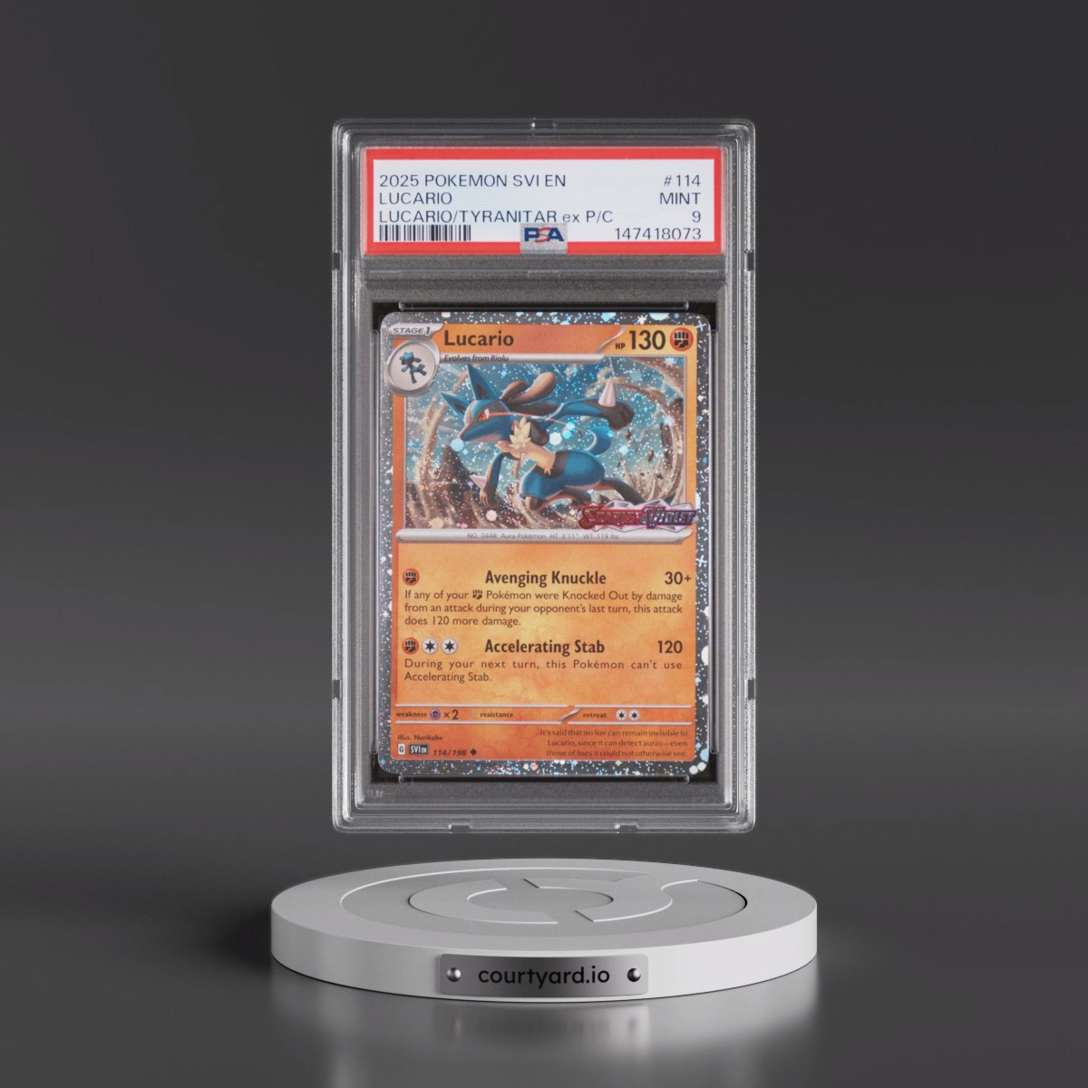 2025 Pokémon Svi EN-Scarlet & Violet #114 Lucario - Lucario EX & Tyranitar EX Premium Collection (PSA 9 MINT)