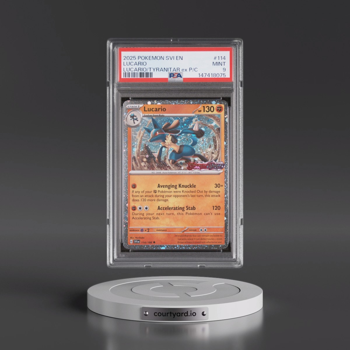 2025 Pokémon Svi EN-Scarlet & Violet #114 Lucario - Lucario EX & Tyranitar EX Premium Collection (PSA 9 MINT)