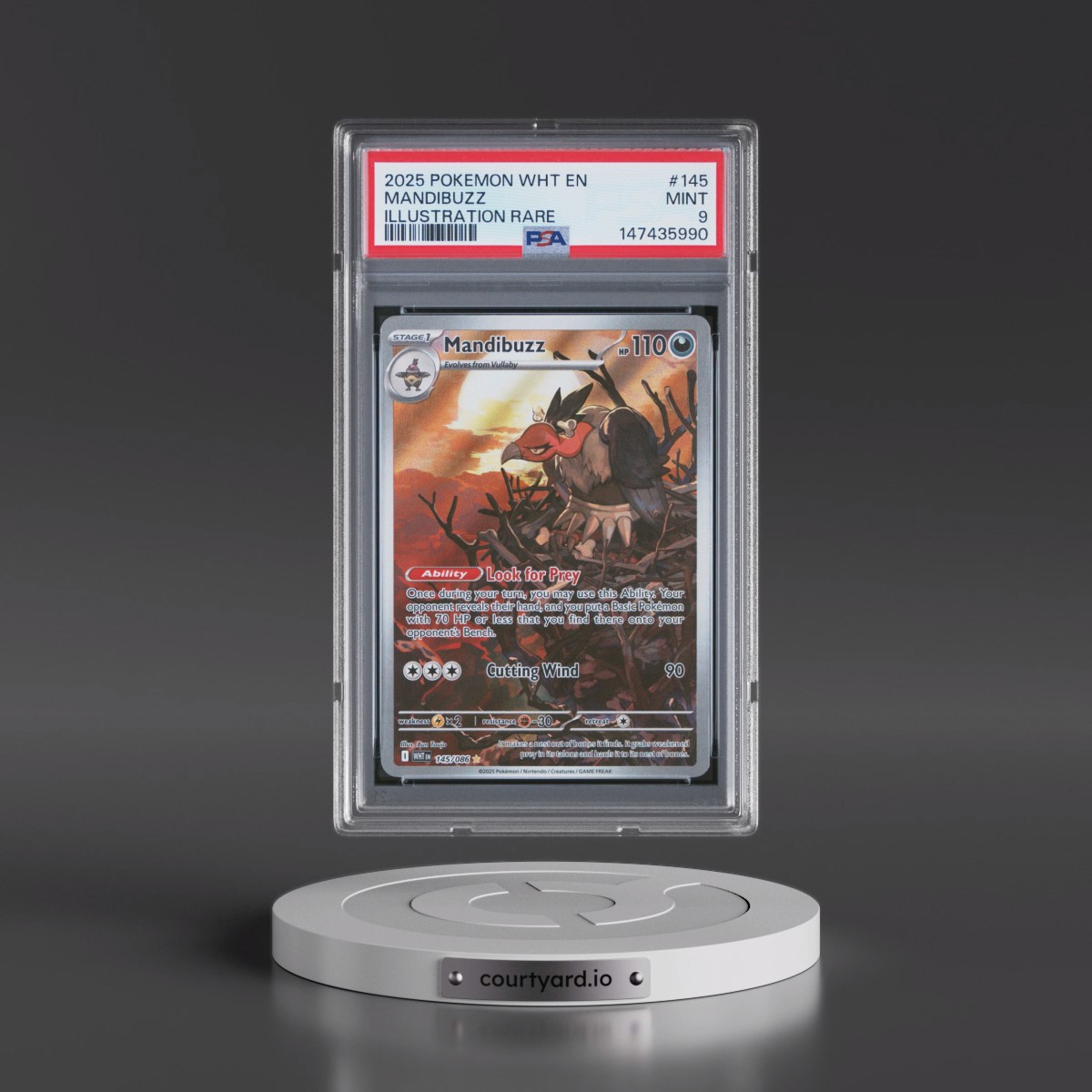 2025 Pokémon Wht EN-White Flare #145 Mandibuzz - Illustration Rare (PSA 9 MINT)