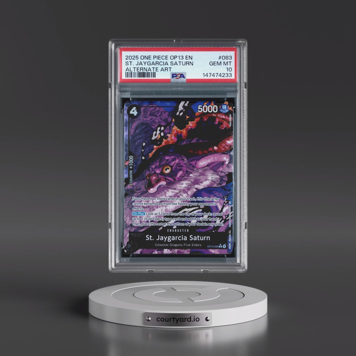 2025 One Piece OP13-Carrying on His Will #083 St. Jaygarcia Saturn - Alternate Art (PSA 10 GEM MINT)