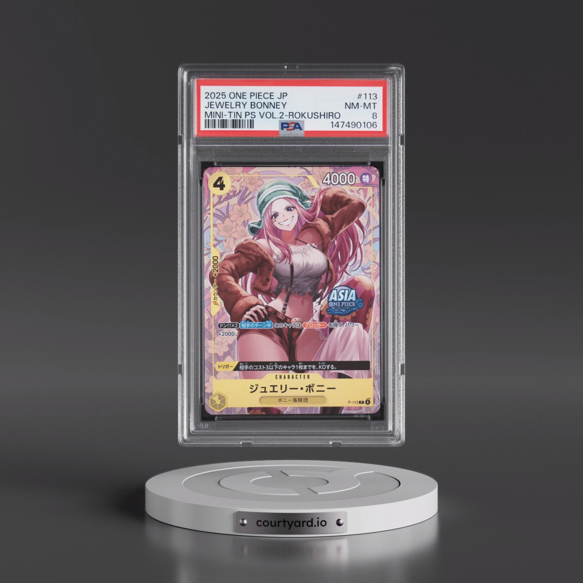 2025 One Piece Japanese Mini-Tin Pack Set Vol.2 #113 Jewelry Bonney - Koushi Rokushiro (PSA 8 NM-MT)