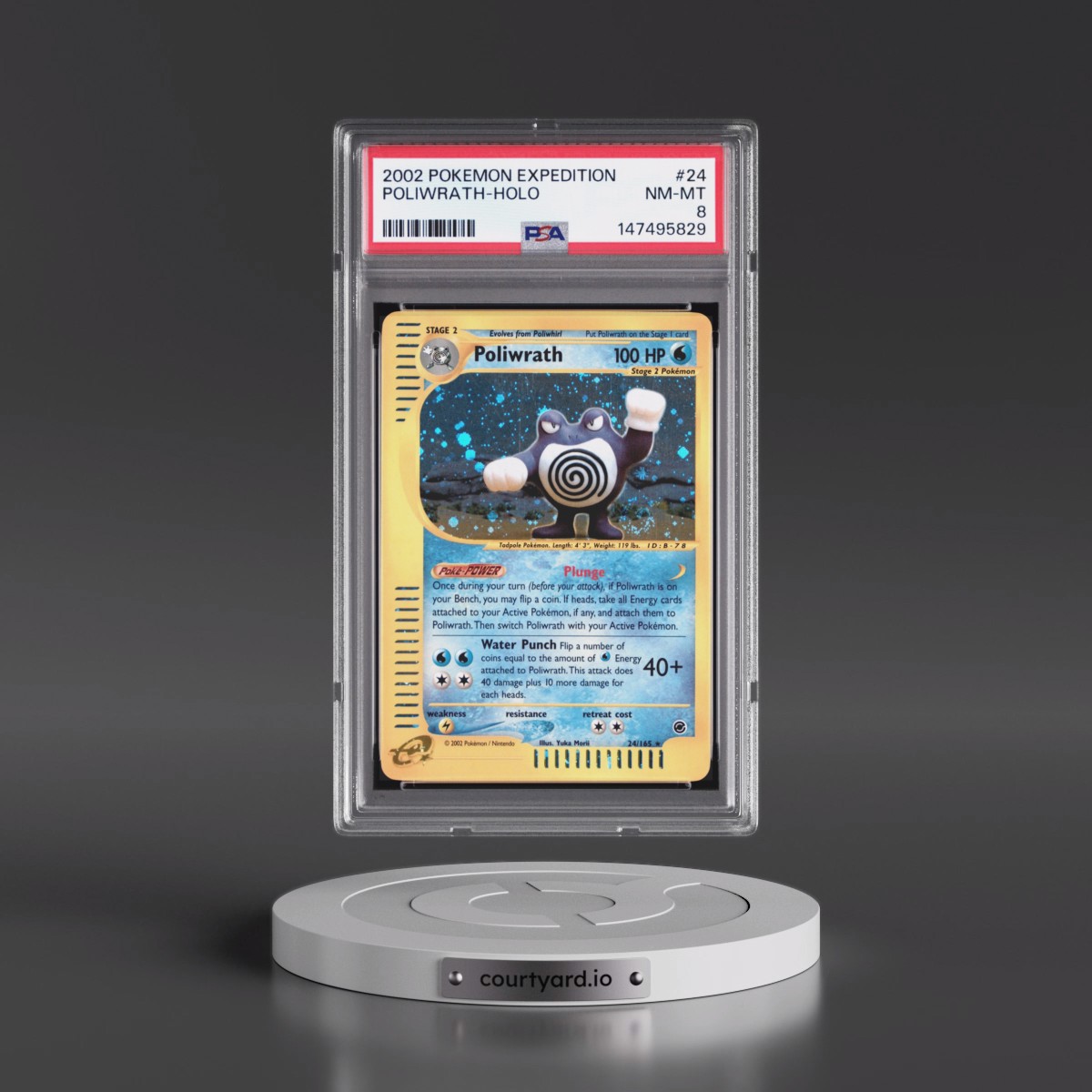 2002 Pokémon Expedition #24 Poliwrath - Holo (PSA 8 NM-MT)