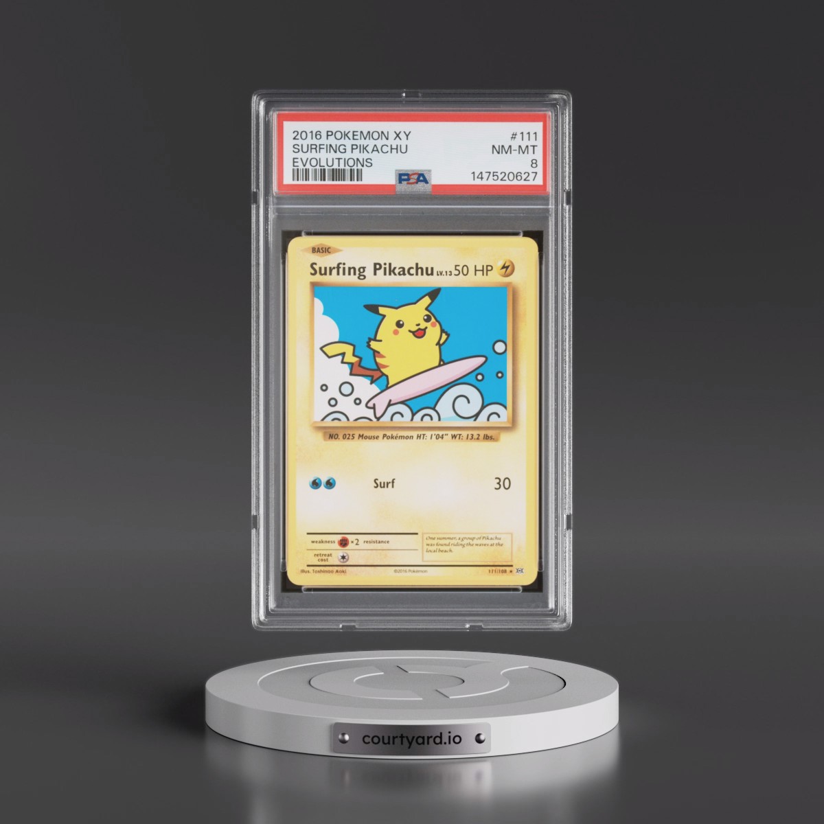 2016 Pokémon XY Evolutions #111 Surfing Pikachu (PSA 8 NM-MT)