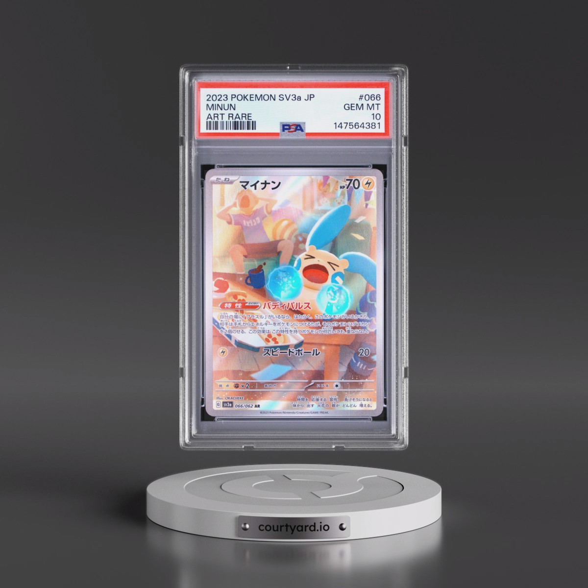 2023 Pokémon Sv3a-Raging Surf #066 Minun - Art Rare (PSA 10 GEM MINT)