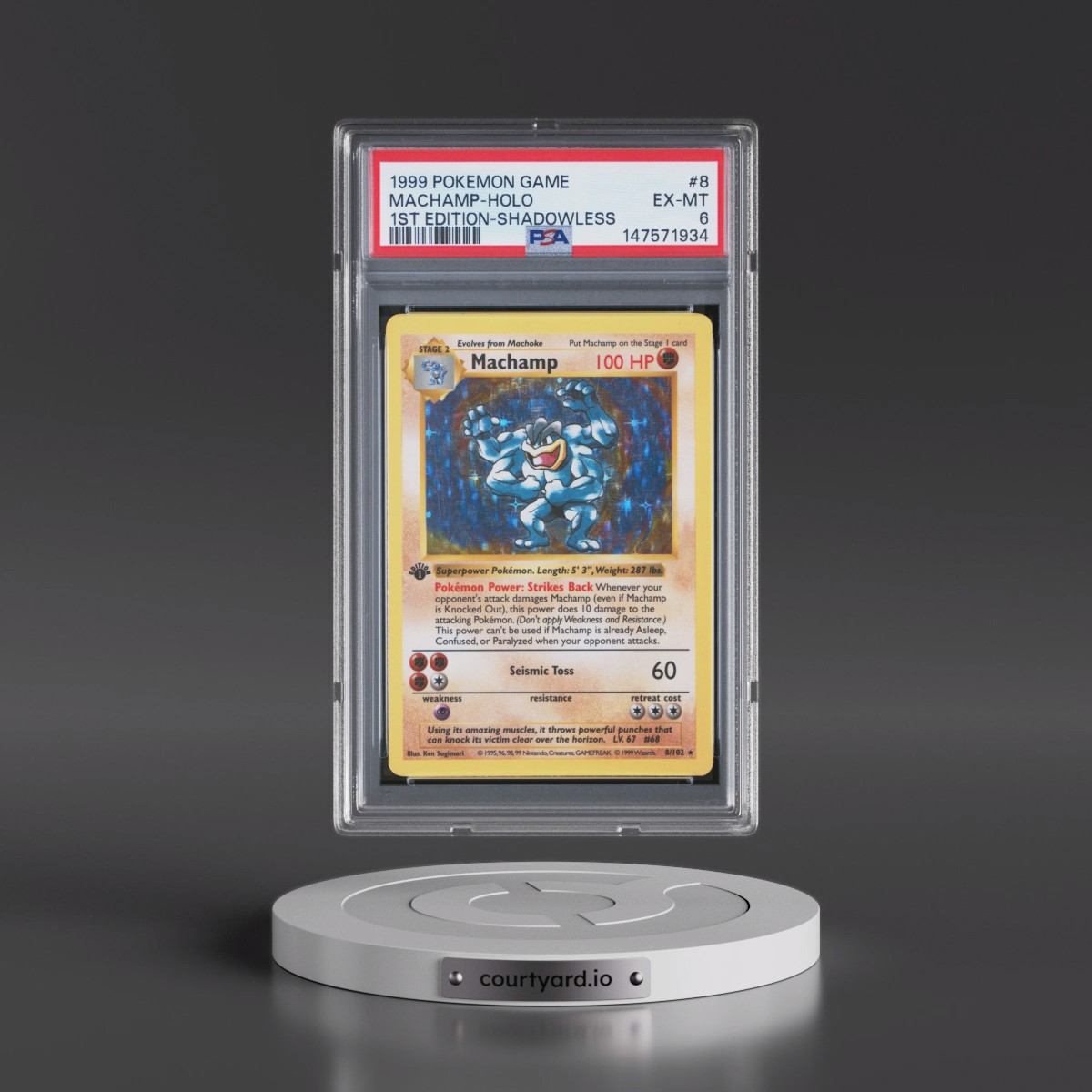 1999 Pokémon Game #8 Machamp - 1st Edition Holo Shadowless (PSA 6 EX-MT)