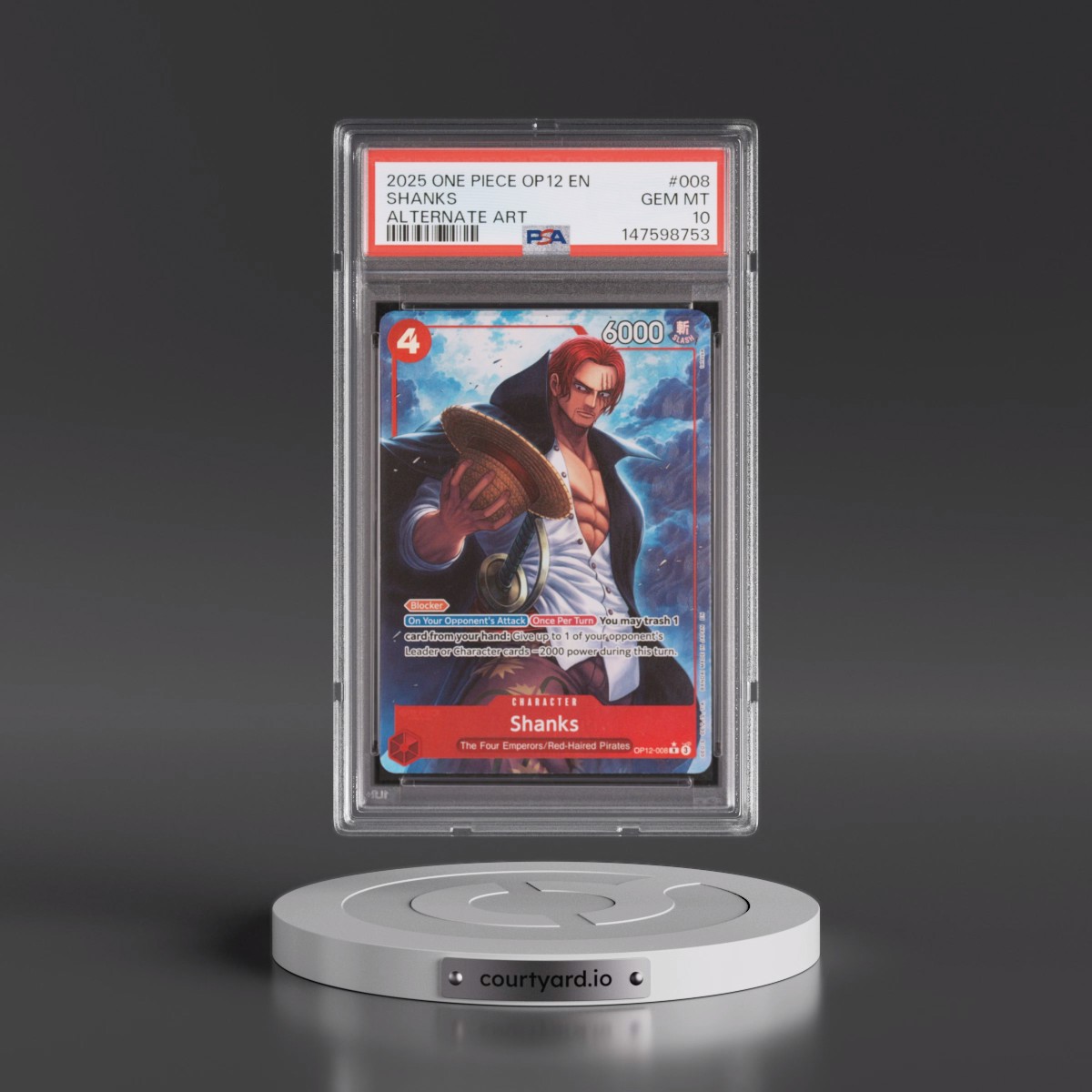 2025 One Piece OP12-Legacy of the Master #008 Shanks - Alternate Art (PSA 10 GEM MINT)