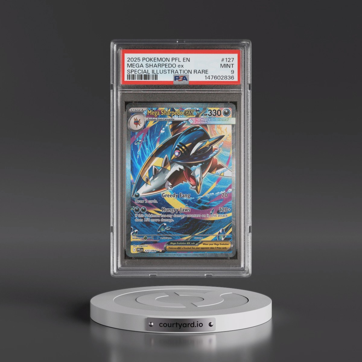 2025 Pokémon Pfl EN-Phantasmal Flames #127 Mega Sharpedo EX - Holo Special Illustration Rare (PSA 9 MINT)