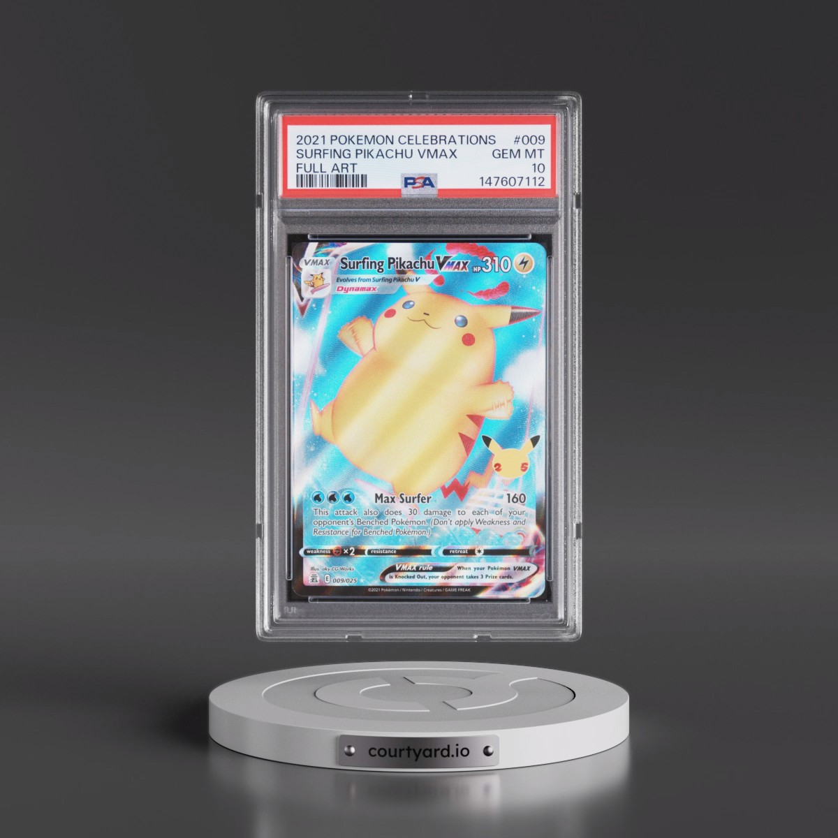 2021 Pokémon Celebrations #009 Surfing Pikachu Vmax - Full Art (PSA 10 GEM MINT)