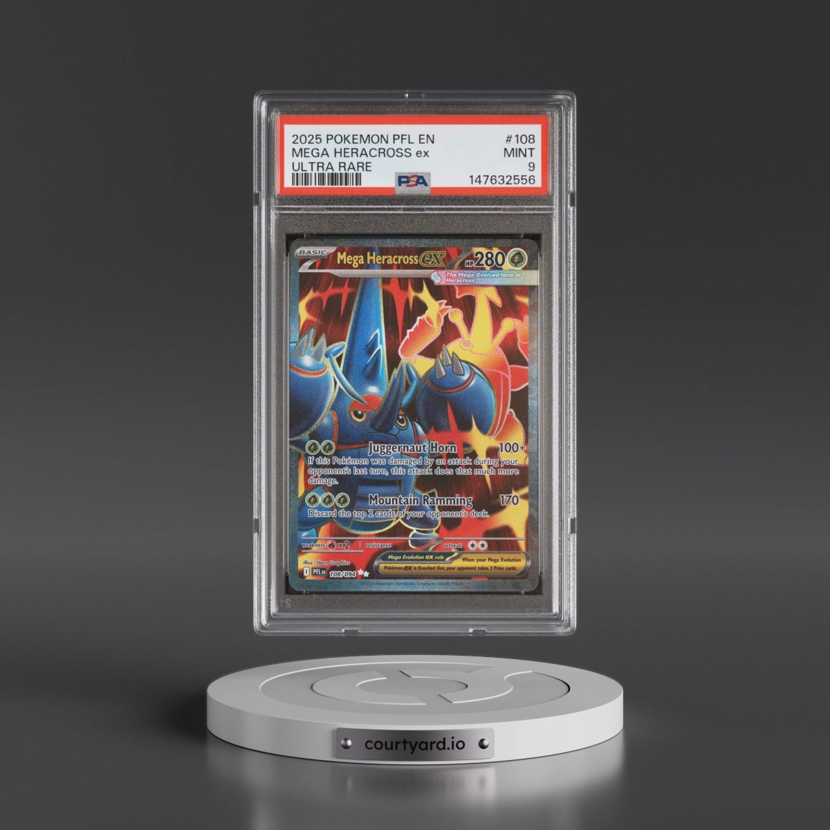 2025 Pokémon Pfl EN-Phantasmal Flames #108 Mega Heracross EX - Holo Ultra Rare (PSA 9 MINT)