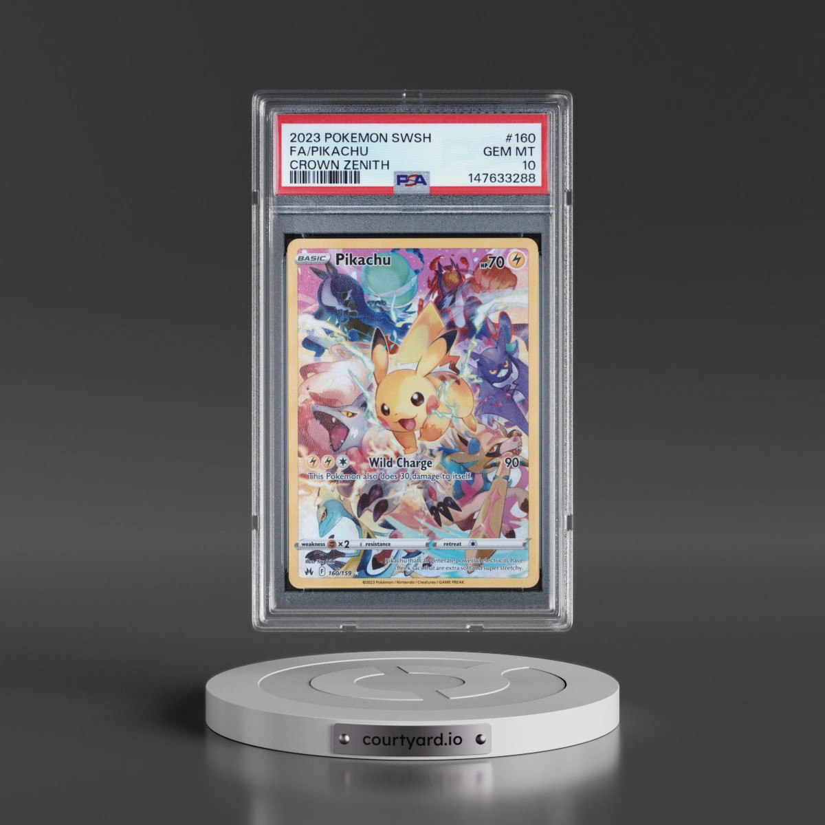 2023 Pokémon Sword and Shield Crown Zenith #160 Pikachu - Full Art (PSA 10 GEM MINT)