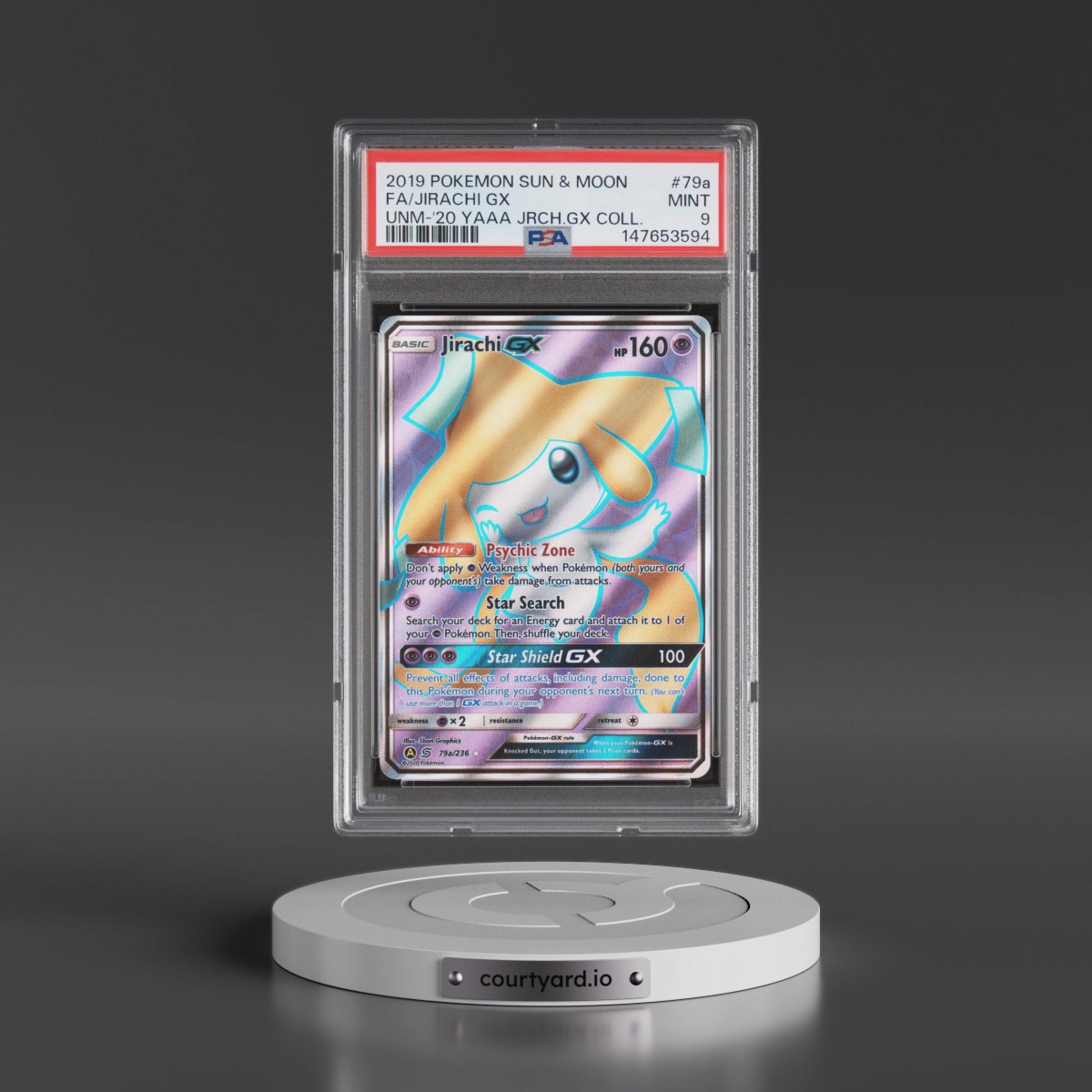 2019 Pokémon Sun & Moon Unified Minds #79a Jirachi GX - Holo Full Art 2020 Yellow A Alternate Art Jirachi GX Collection (PSA 9 MINT)
