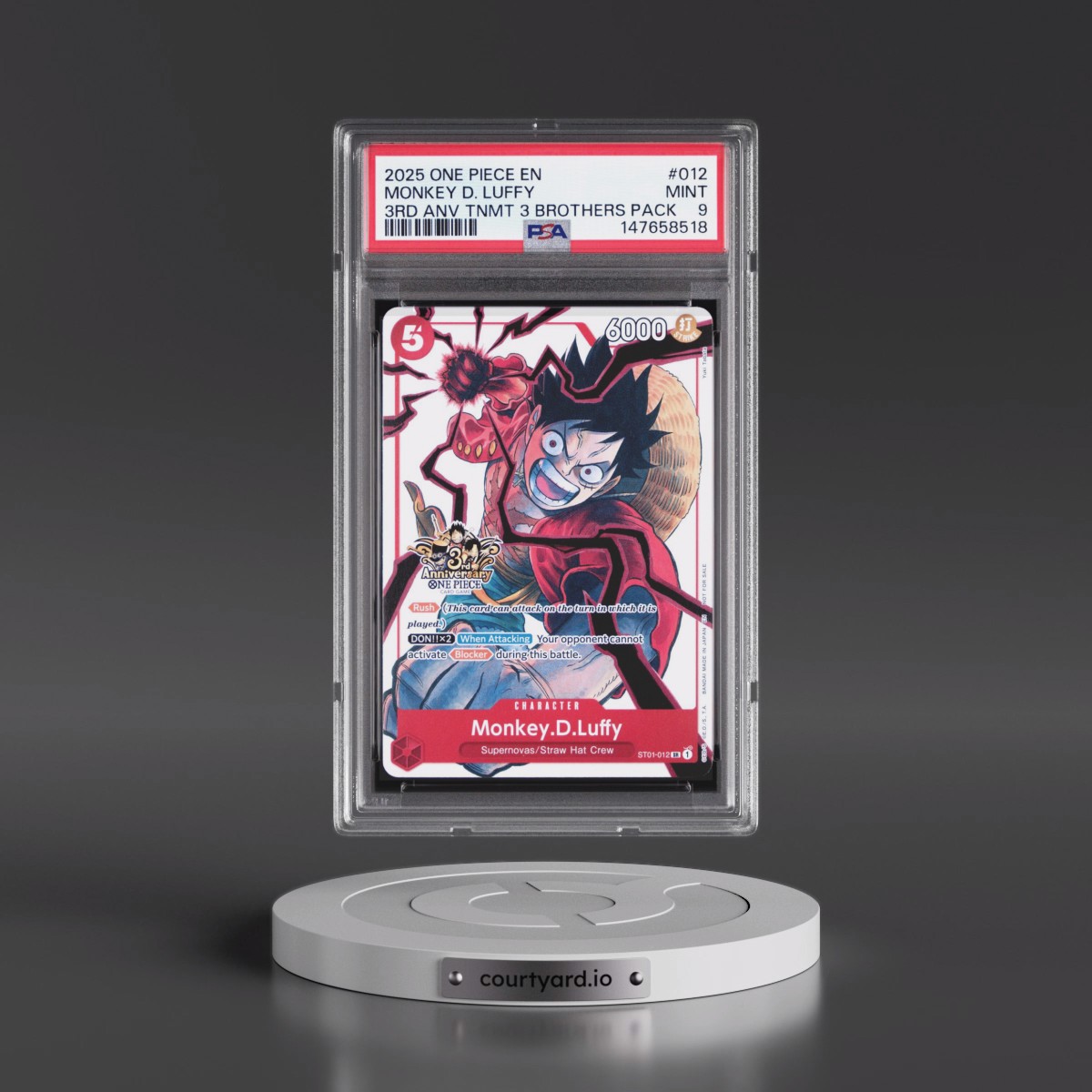 2025 One Piece 3rd Anniversary Tournament 3 Brothers Pack #012 Monkey D. Luffy (PSA 9 MINT)