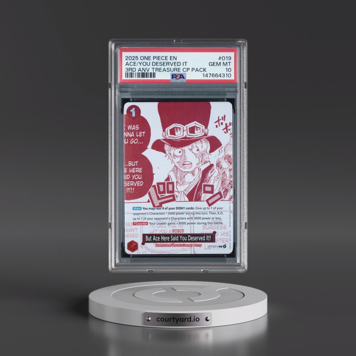 2025 One Piece 3rd Anniversary! One Piece Card Treasure Campaign Pack #019 But Ace Here Said You Deserved It!! (PSA 10 GEM MINT)