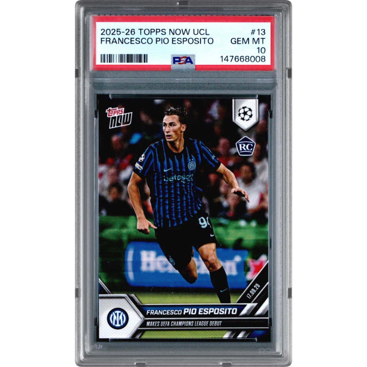 2025-2026 Topps Now UEFA Champions League #13 Francesco Pio Esposito (PSA 10 GEM MINT)