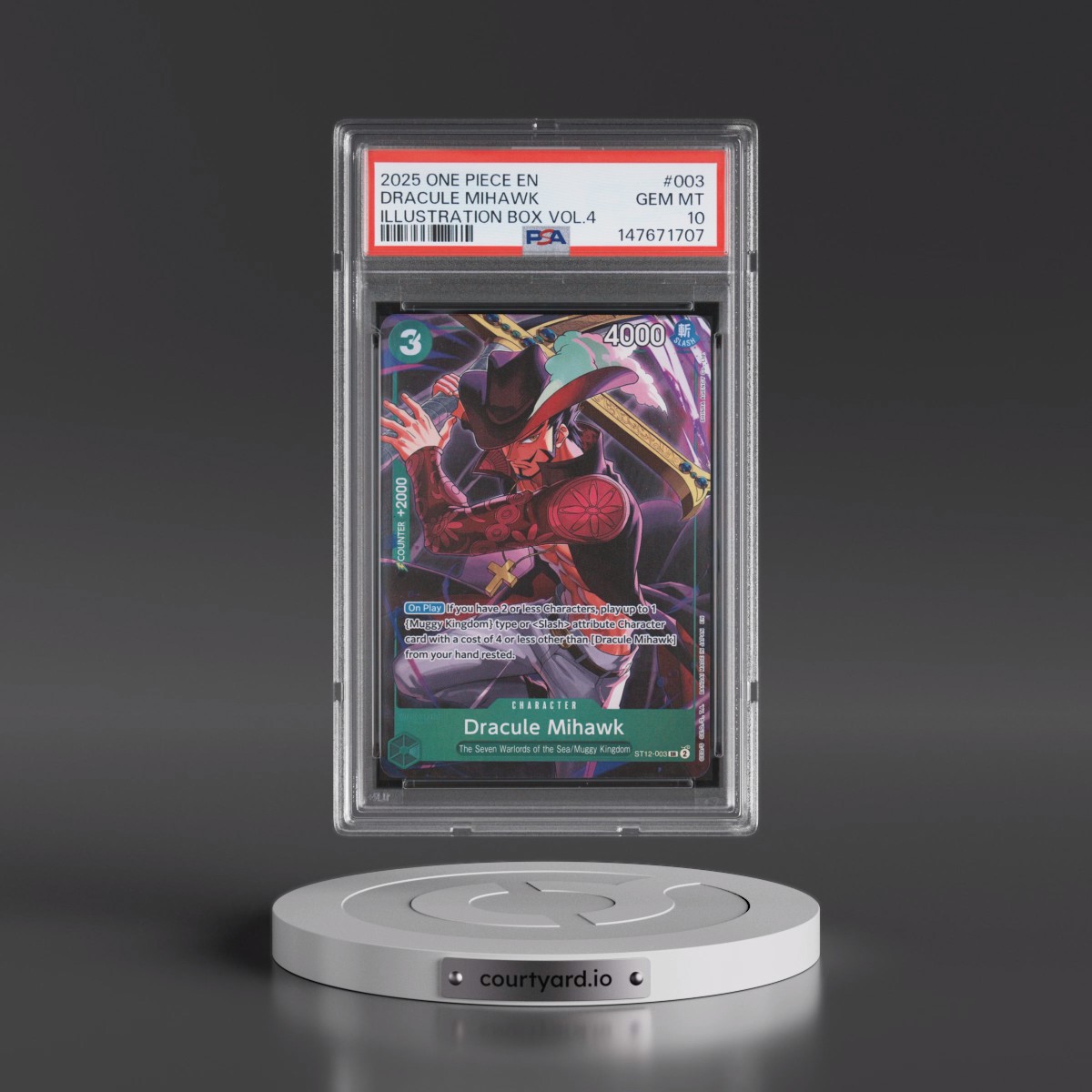 2025 One Piece Promos #003 Dracule Mihawk - Illustration Box Vol.4 (PSA 10 GEM MINT)