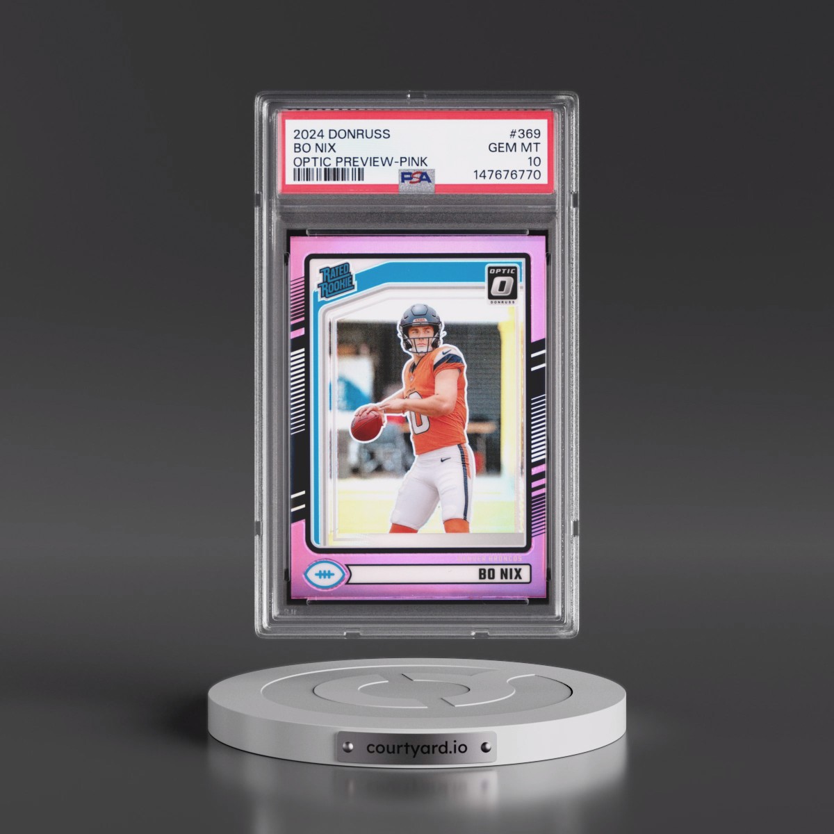 2024 Panini Donruss #369 Bo Nix - Optic Preview-Pink (PSA 10 GEM MINT)