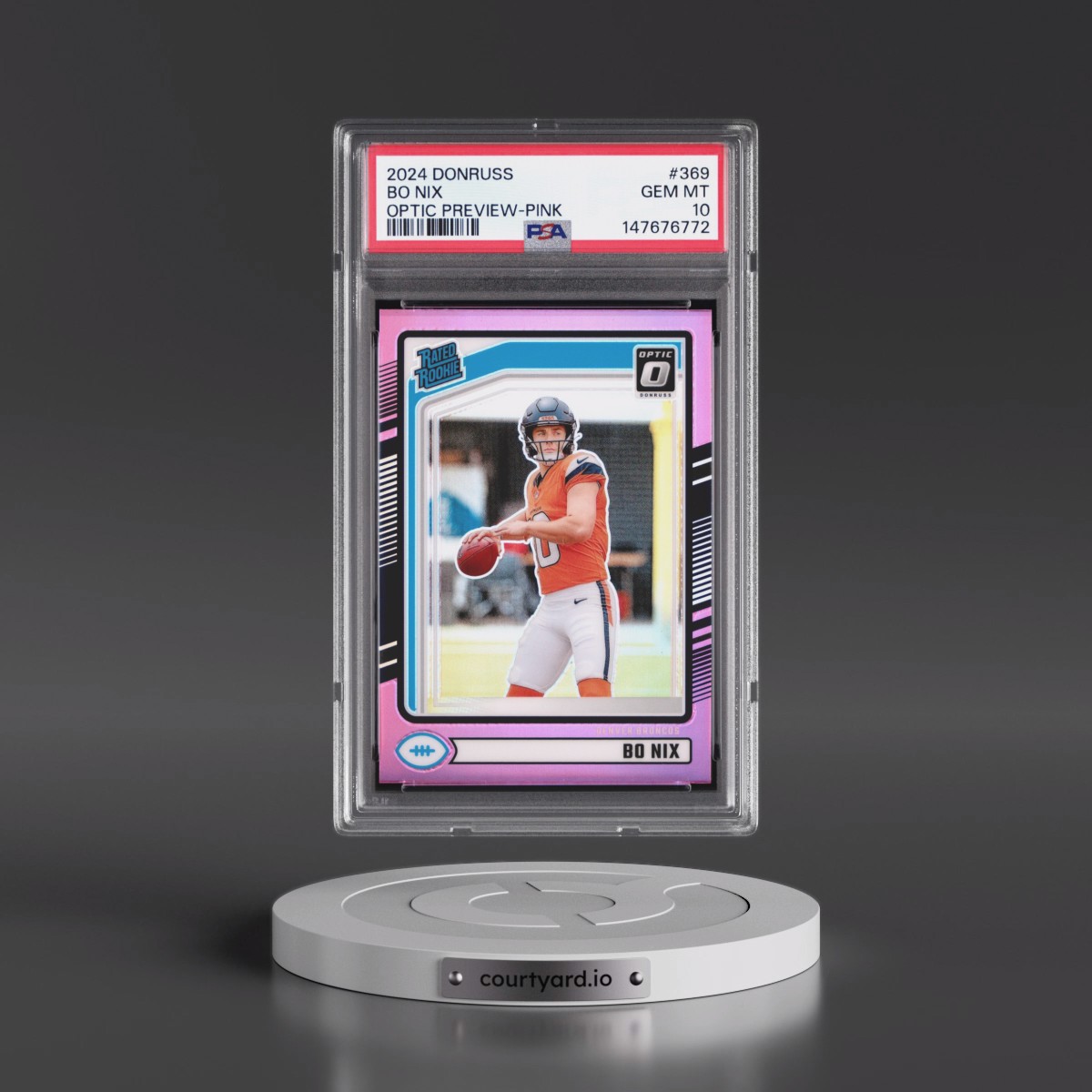 2024 Panini Donruss #369 Bo Nix - Optic Preview-Pink (PSA 10 GEM MINT)