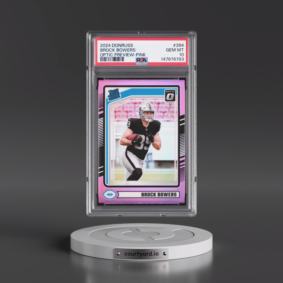 2024 Panini Donruss #394 Brock Bowers - Optic Preview-Pink (PSA 10 GEM MINT)