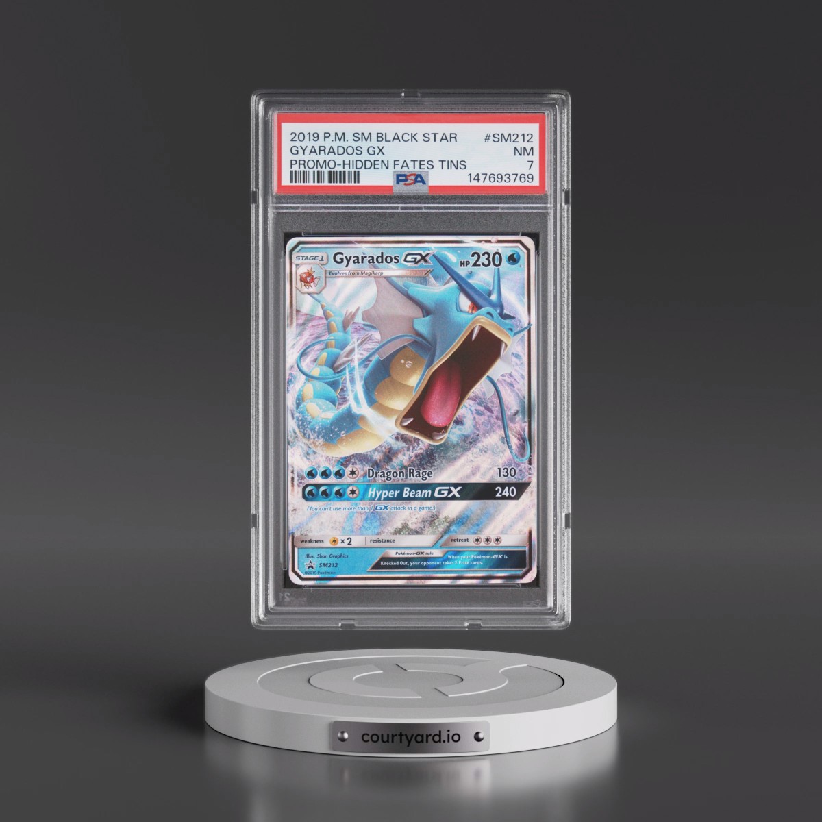 2019 Pokémon SM Black Star Promo #SM212 Gyarados GX - Holo Hidden Fates Tins (PSA 7 NM)