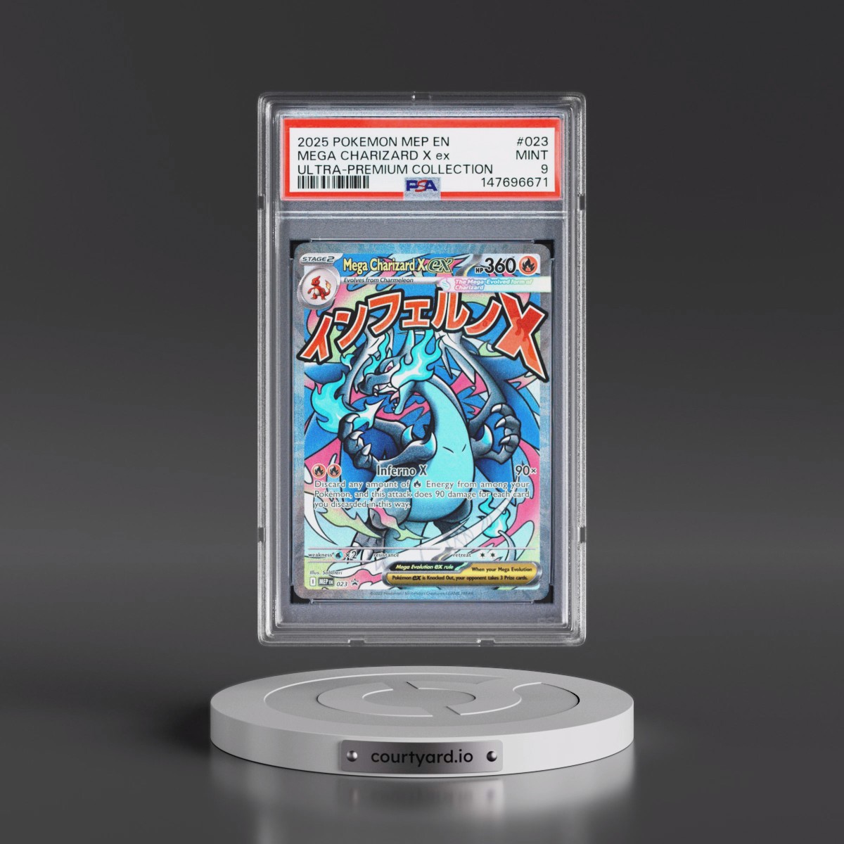 2025 Pokémon Mep EN-Me Black Star Promo #023 Mega Charizard X EX - Holo Mega Charizard X EX Ultra-Premium Collection (PSA 9 MINT)